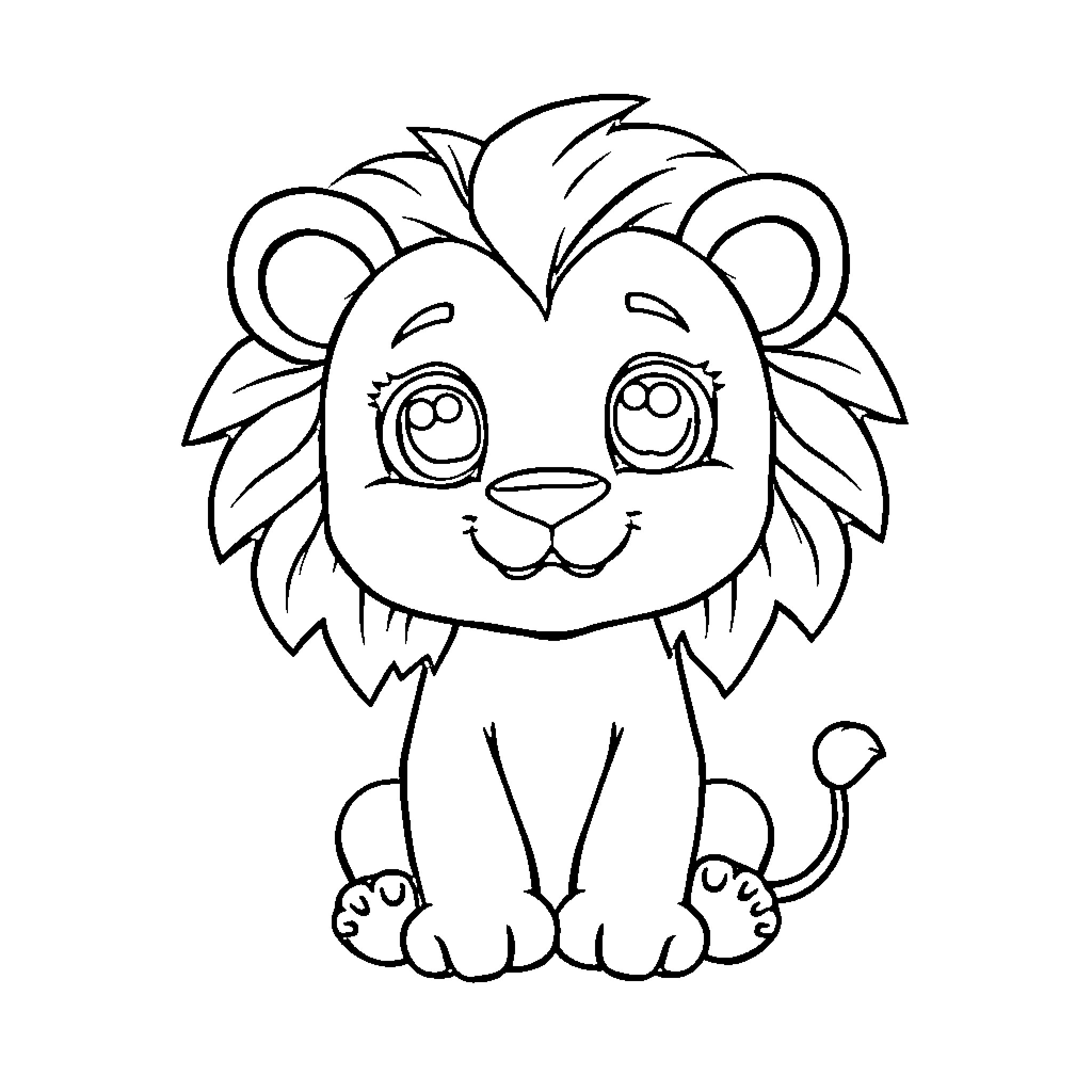 Lion cub in a playful pose Coloring Page (free black-and-white line drawing printable PDF for all, from beginners to advanced learners, including children, teens, adults, and seniors)