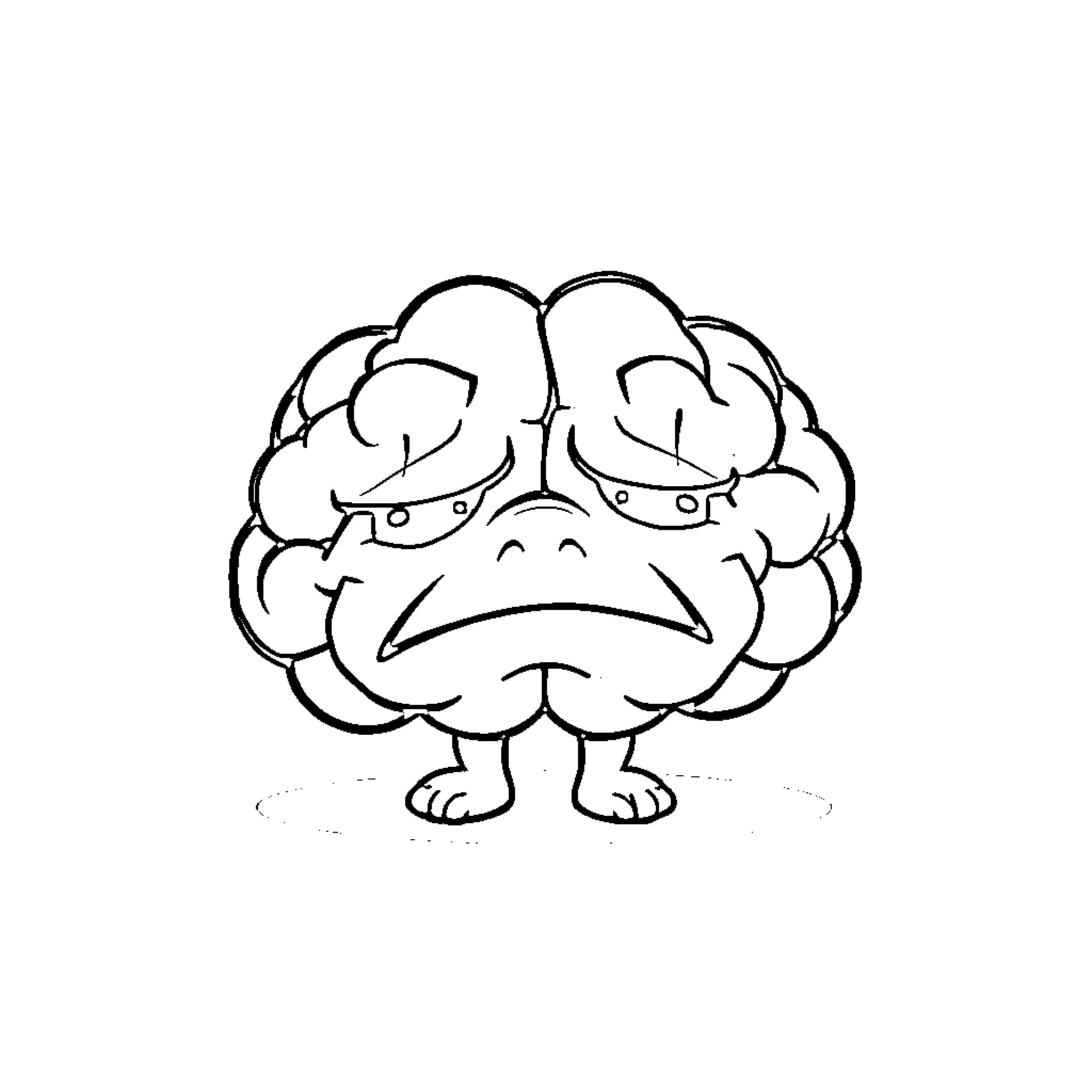 Brain with an angry facial expression Coloring Page (free black-and-white line drawing printable PDF for all, from beginners to advanced learners, including children, teens, adults, and seniors)