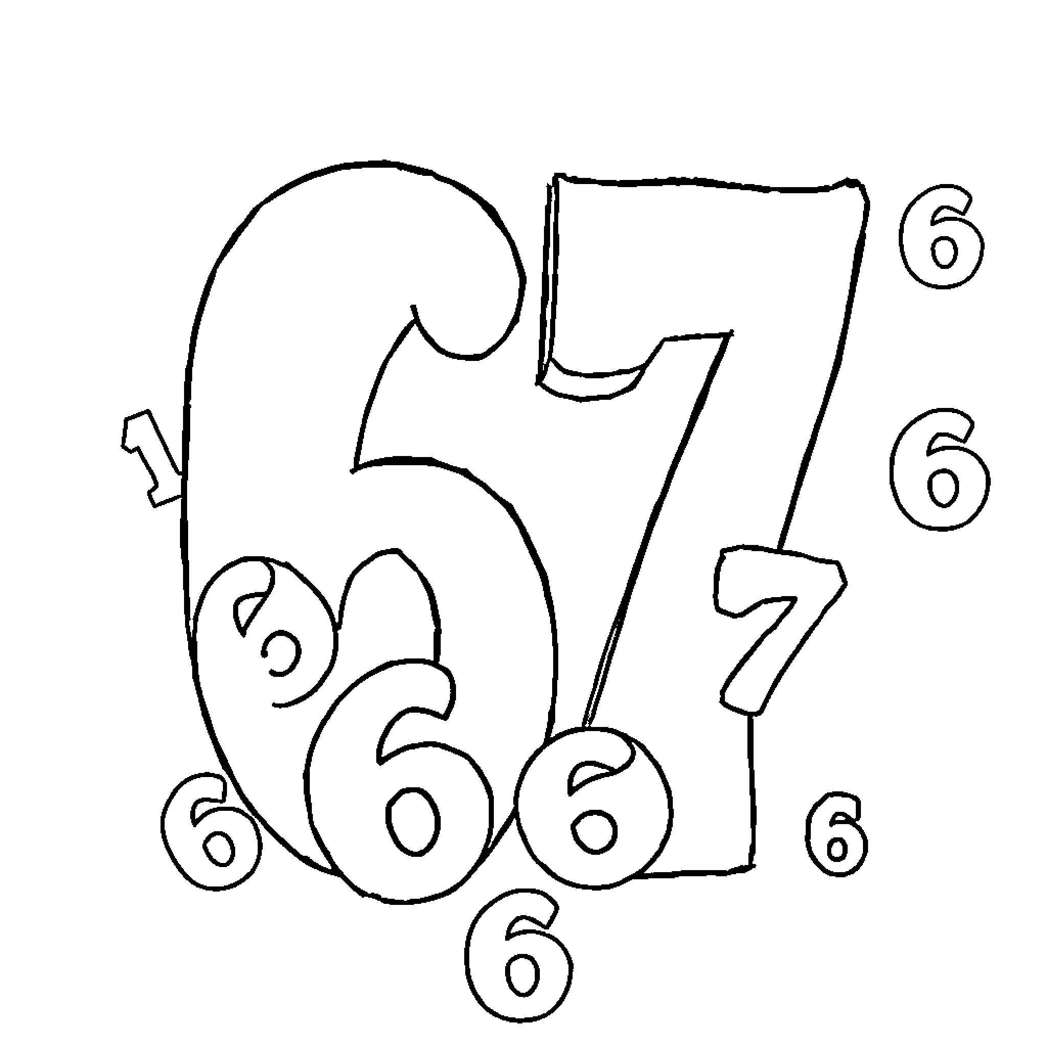 Number Doodle of Playful Numbers Coloring Page (free black-and-white line drawing printable PDF for all, from beginners to advanced learners, including children, teens, adults, and seniors)