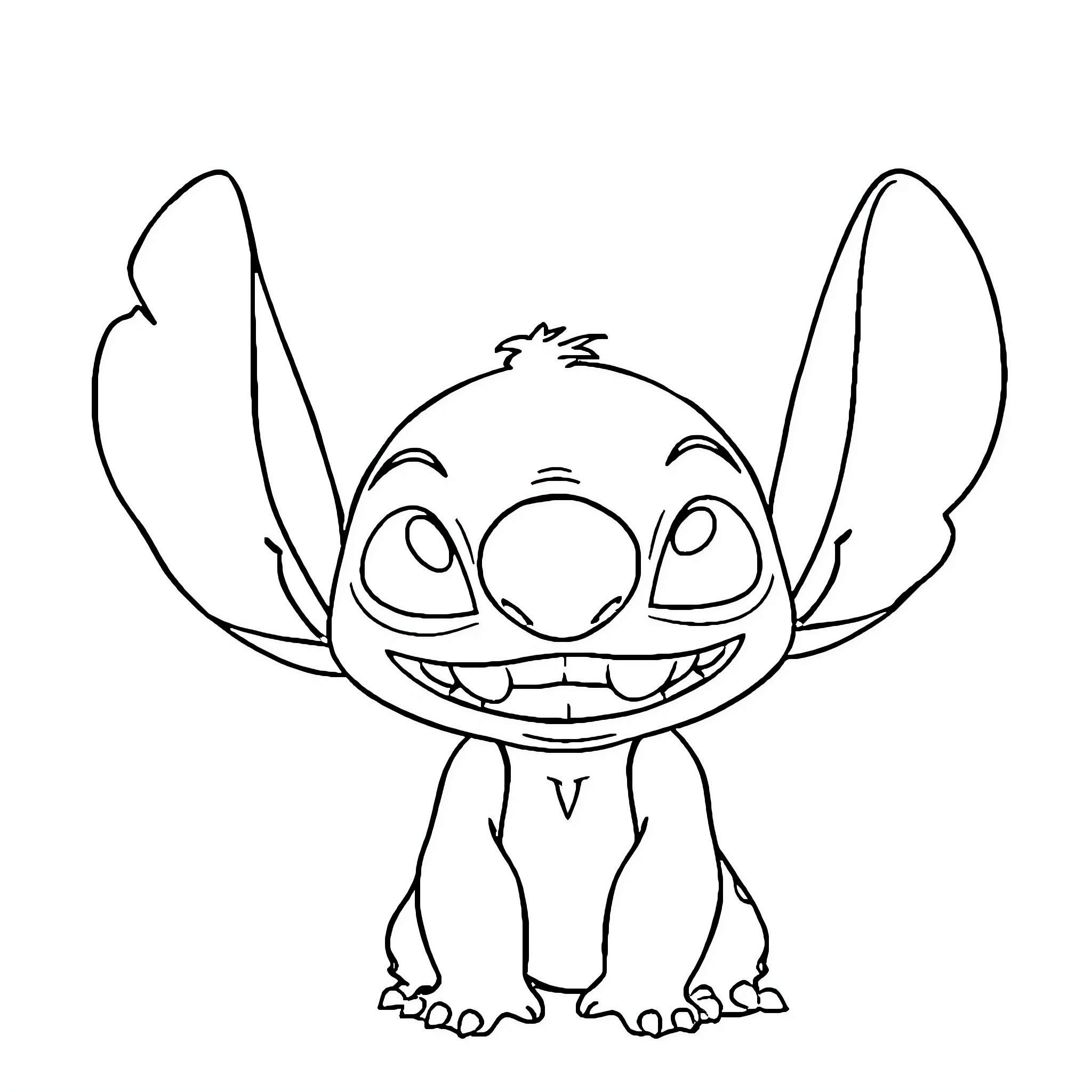 Stitch's Silly Smile Coloring Page (free black-and-white line drawing printable PDF for all, from beginners to advanced learners, including children, teens, adults, and seniors)