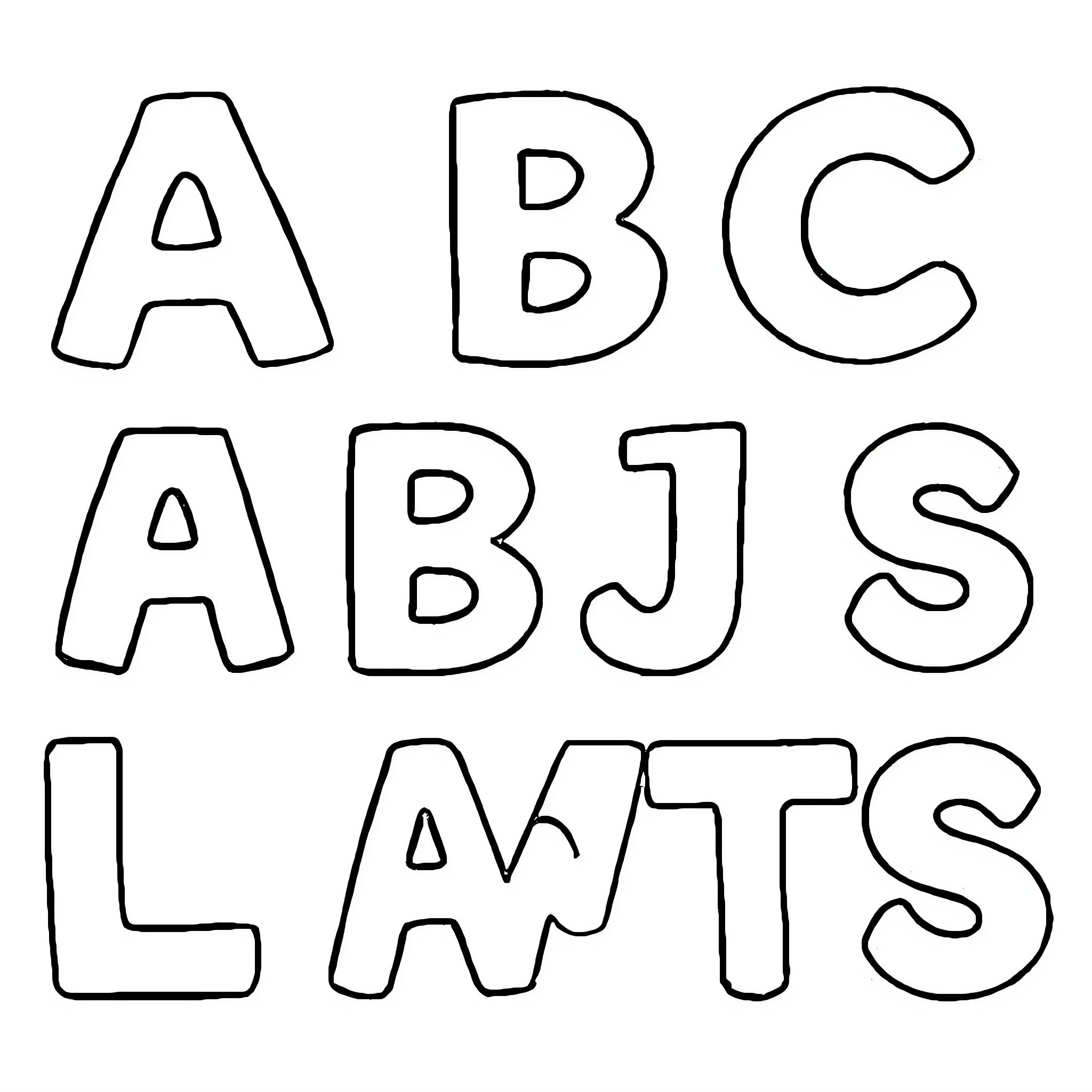 ABC Alphabet Letters Line Art Illustration Coloring Page (free black-and-white line drawing printable PDF for all, from beginners to advanced learners, including children, teens, adults, and seniors)
