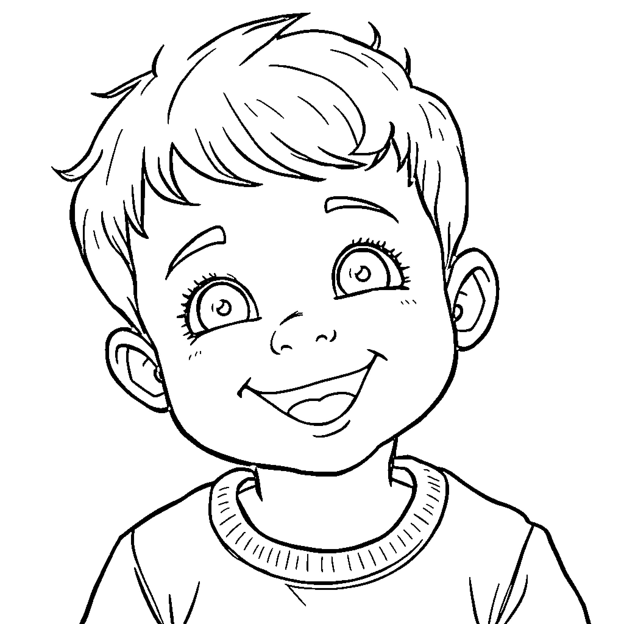 Child's Cheerful Expression Coloring Page (free black-and-white line drawing printable PDF for all, from beginners to advanced learners, including children, teens, adults, and seniors)