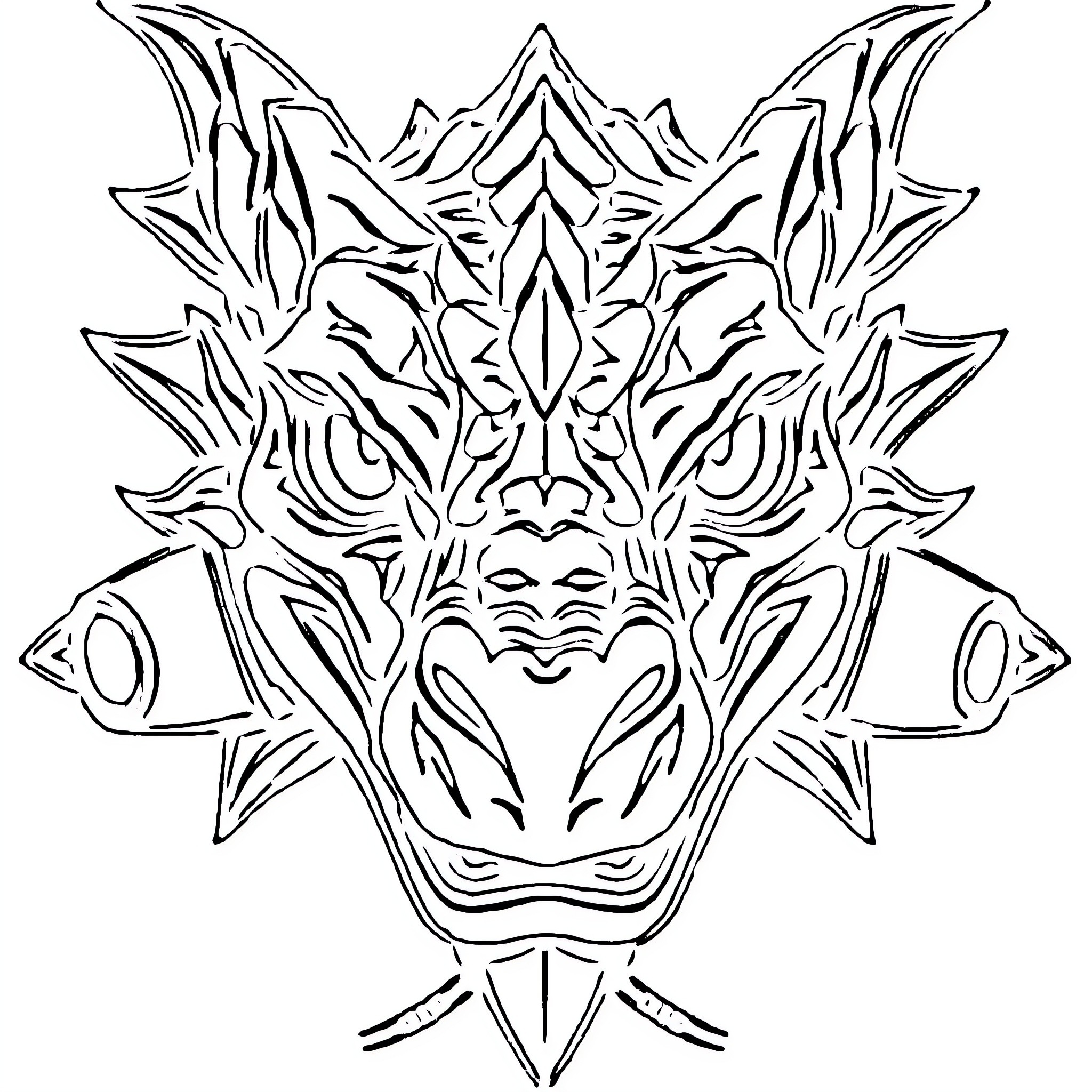 Dragon-like Creature with Ornate Design Coloring Page (free black-and-white line drawing printable PDF for all, from beginners to advanced learners, including children, teens, adults, and seniors)