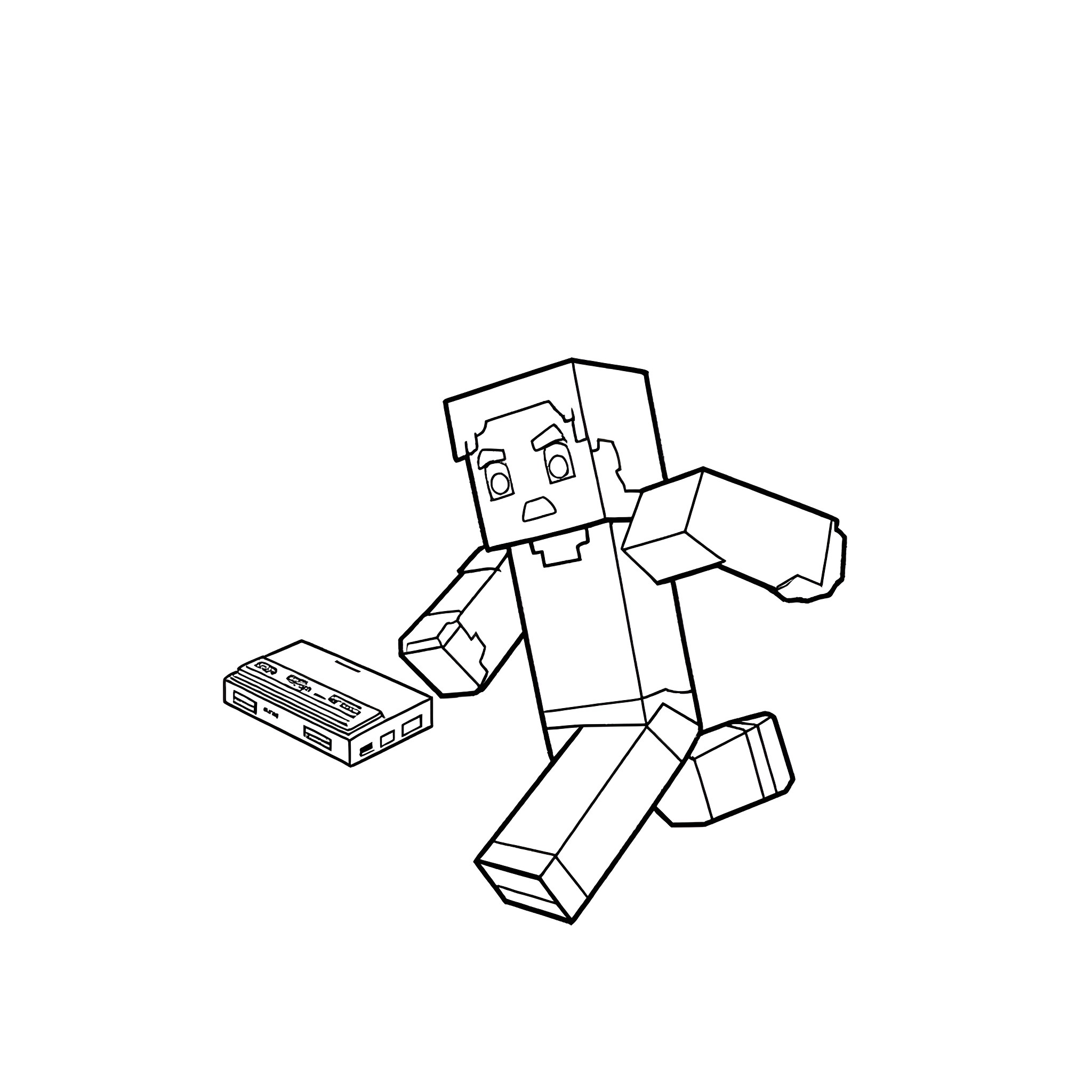 Minecraft character with video game controller Coloring Page (free black-and-white line drawing printable PDF for all, from beginners to advanced learners, including children, teens, adults, and seniors)