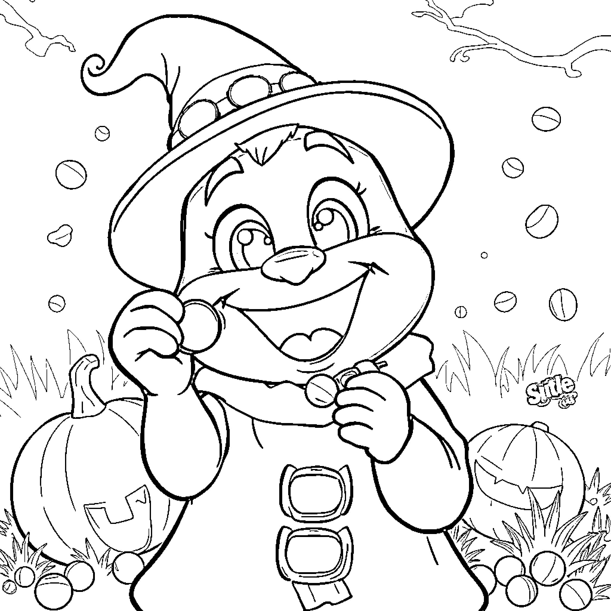 Bluey's Playful Halloween Adventure Coloring Page (free black-and-white line drawing printable PDF for all, from beginners to advanced learners, including children, teens, adults, and seniors)