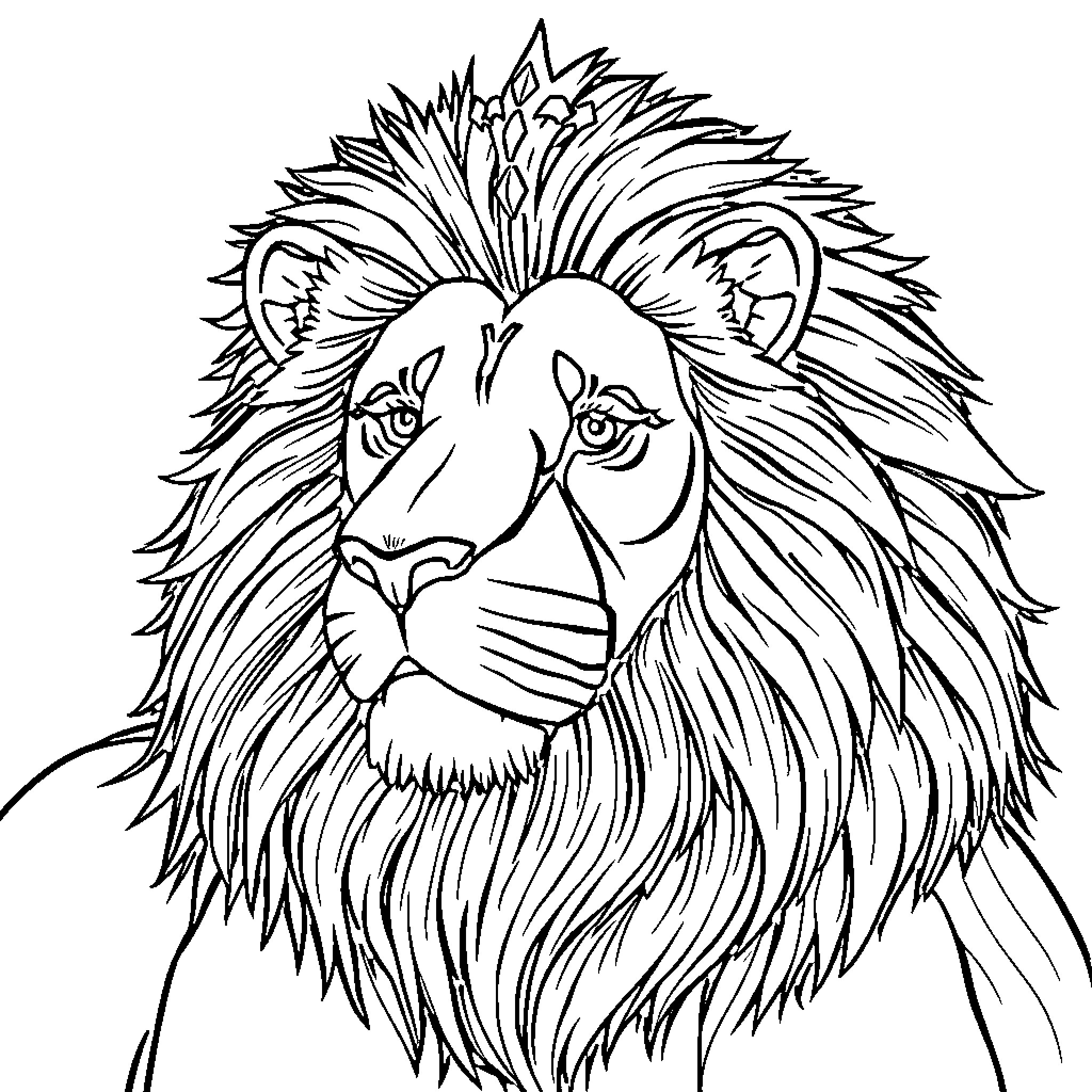 Preeminent Majestic Lion Portrait Coloring Page (free black-and-white line drawing printable PDF for all, from beginners to advanced learners, including children, teens, adults, and seniors)