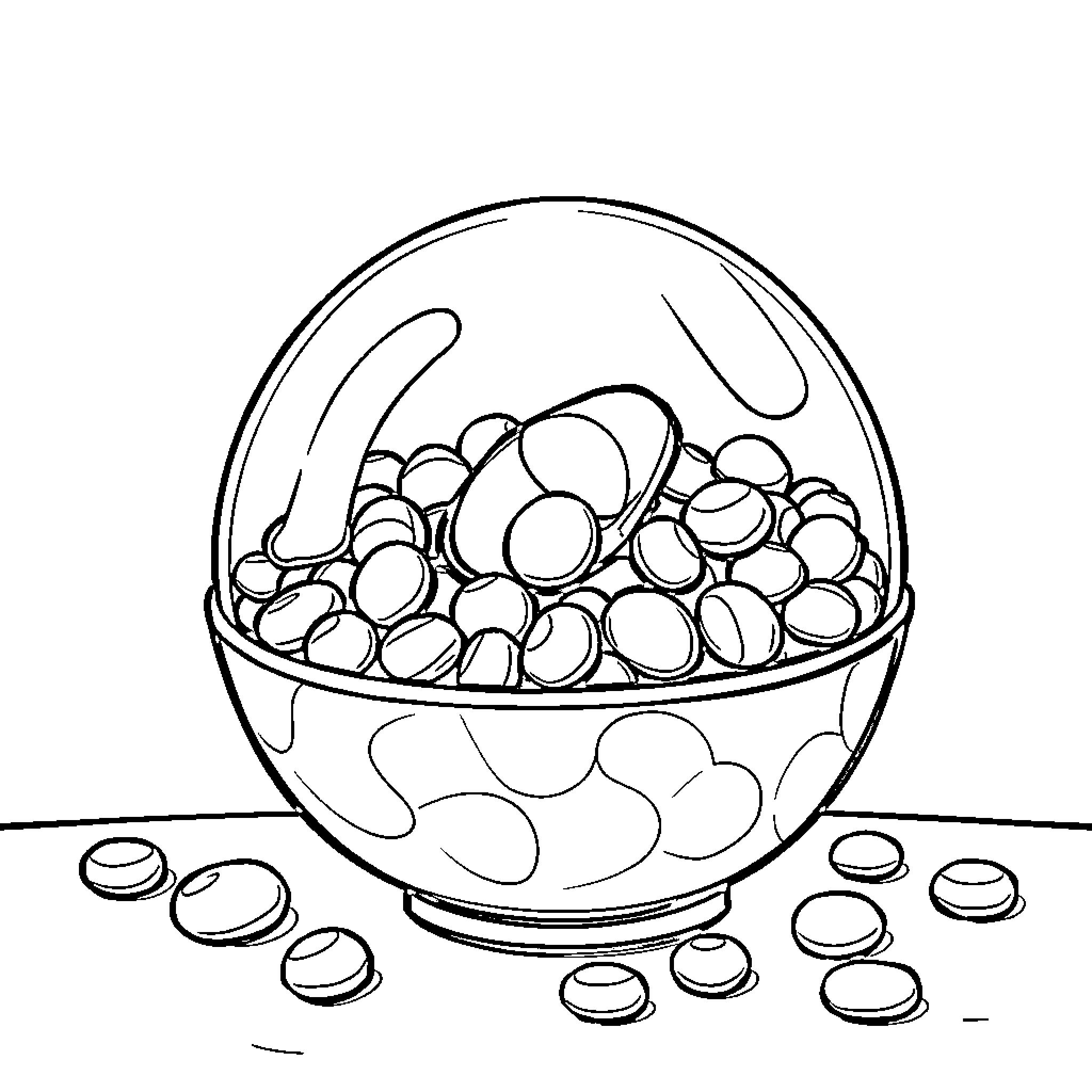 Candy bowl filled with assorted sweets Coloring Page (free black-and-white line drawing printable PDF for all, from beginners to advanced learners, including children, teens, adults, and seniors)