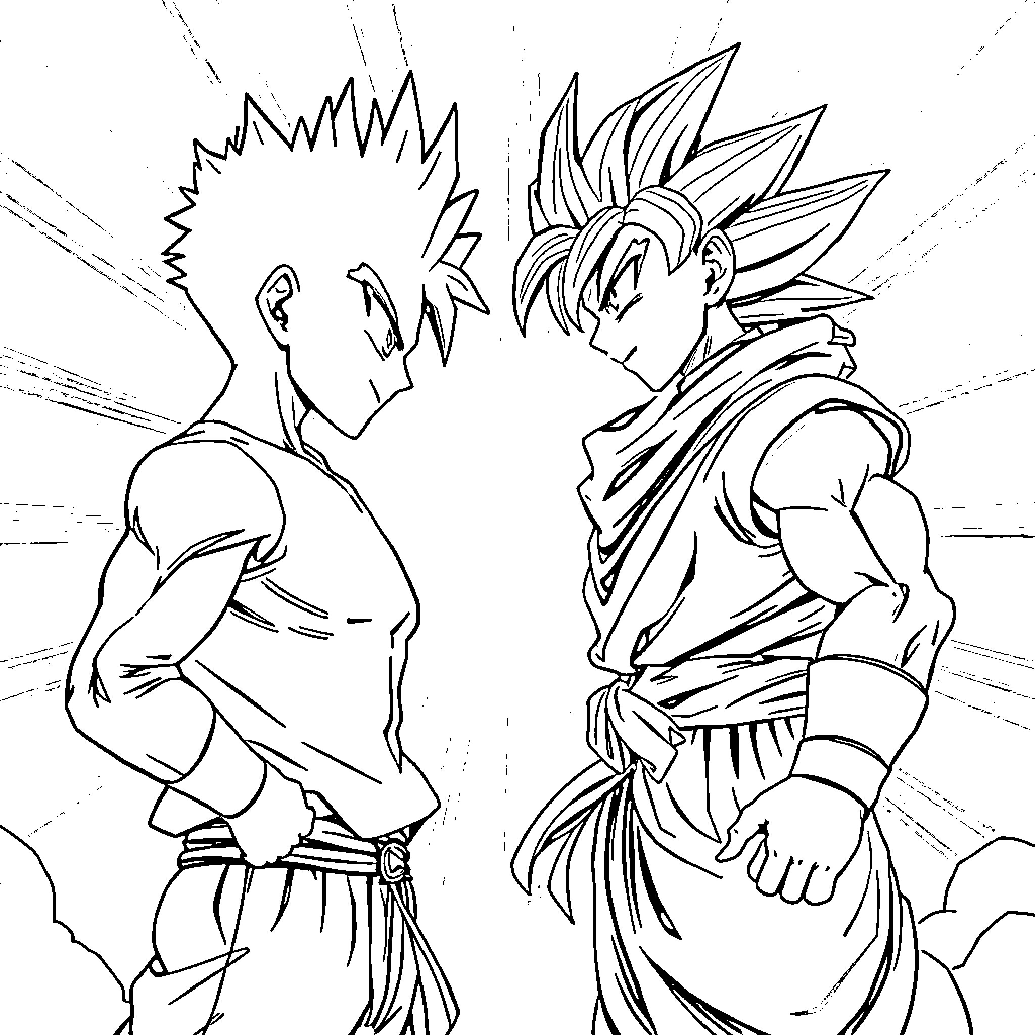 Saitama in an intense battle scene Coloring Page (free black-and-white line drawing printable PDF for all, from beginners to advanced learners, including children, teens, adults, and seniors)
