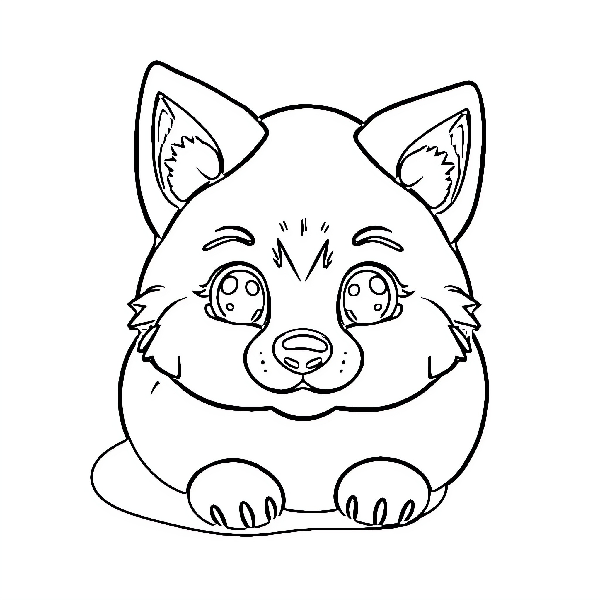 Wolf-like creature with cute expression Coloring Page (free black-and-white line drawing printable PDF for all, from beginners to advanced learners, including children, teens, adults, and seniors)