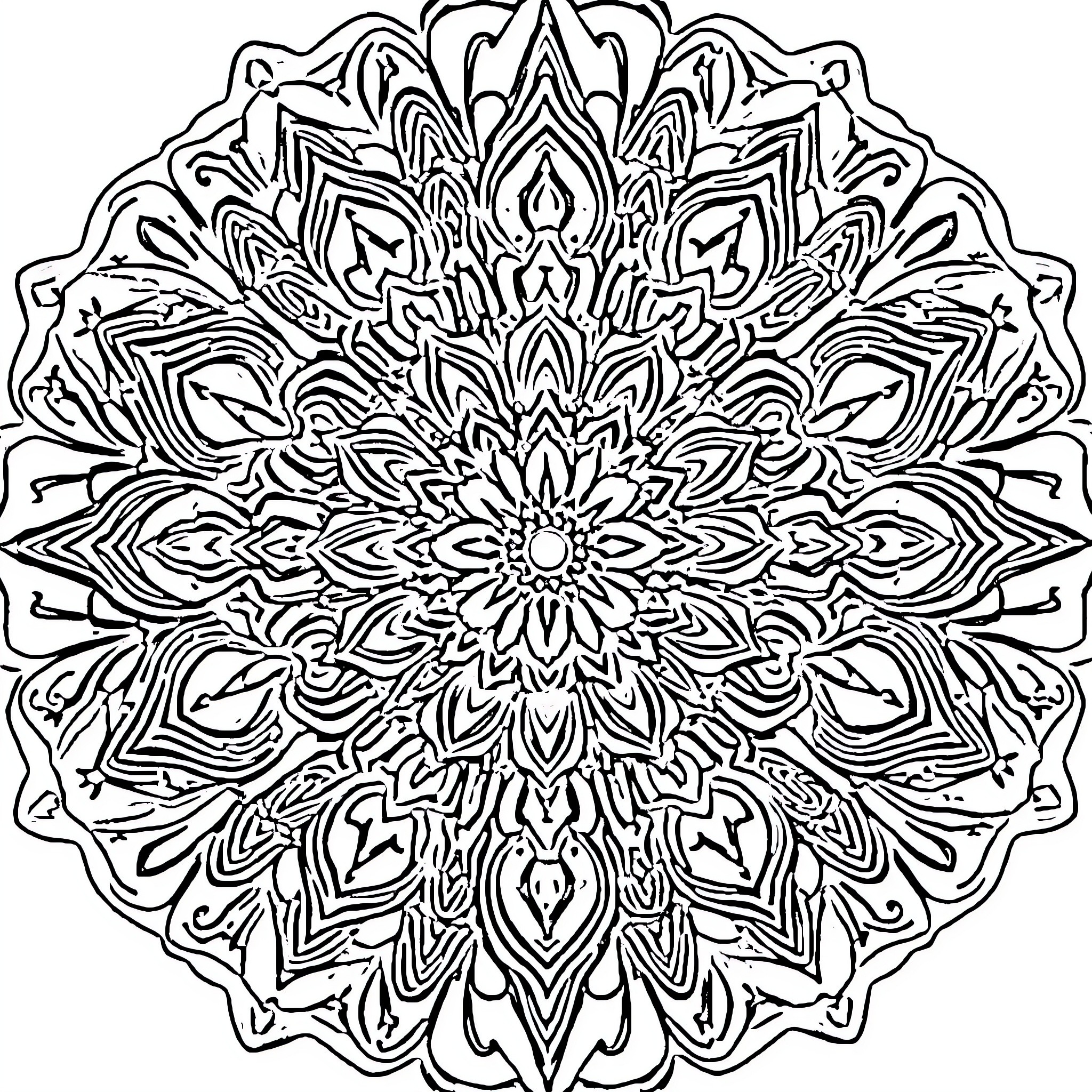 Mandalas with intricate patterned designs Coloring Page (free black-and-white line drawing printable PDF for all, from beginners to advanced learners, including children, teens, adults, and seniors)