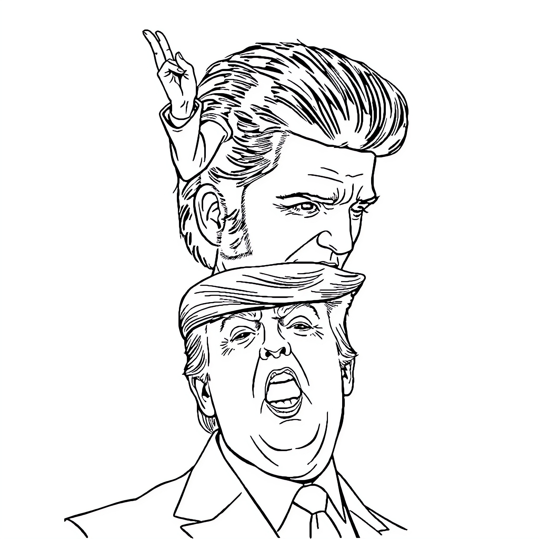 Elvis-inspired portraits of two political figures Coloring Page (free black-and-white line drawing printable PDF for all, from beginners to advanced learners, including children, teens, adults, and seniors)