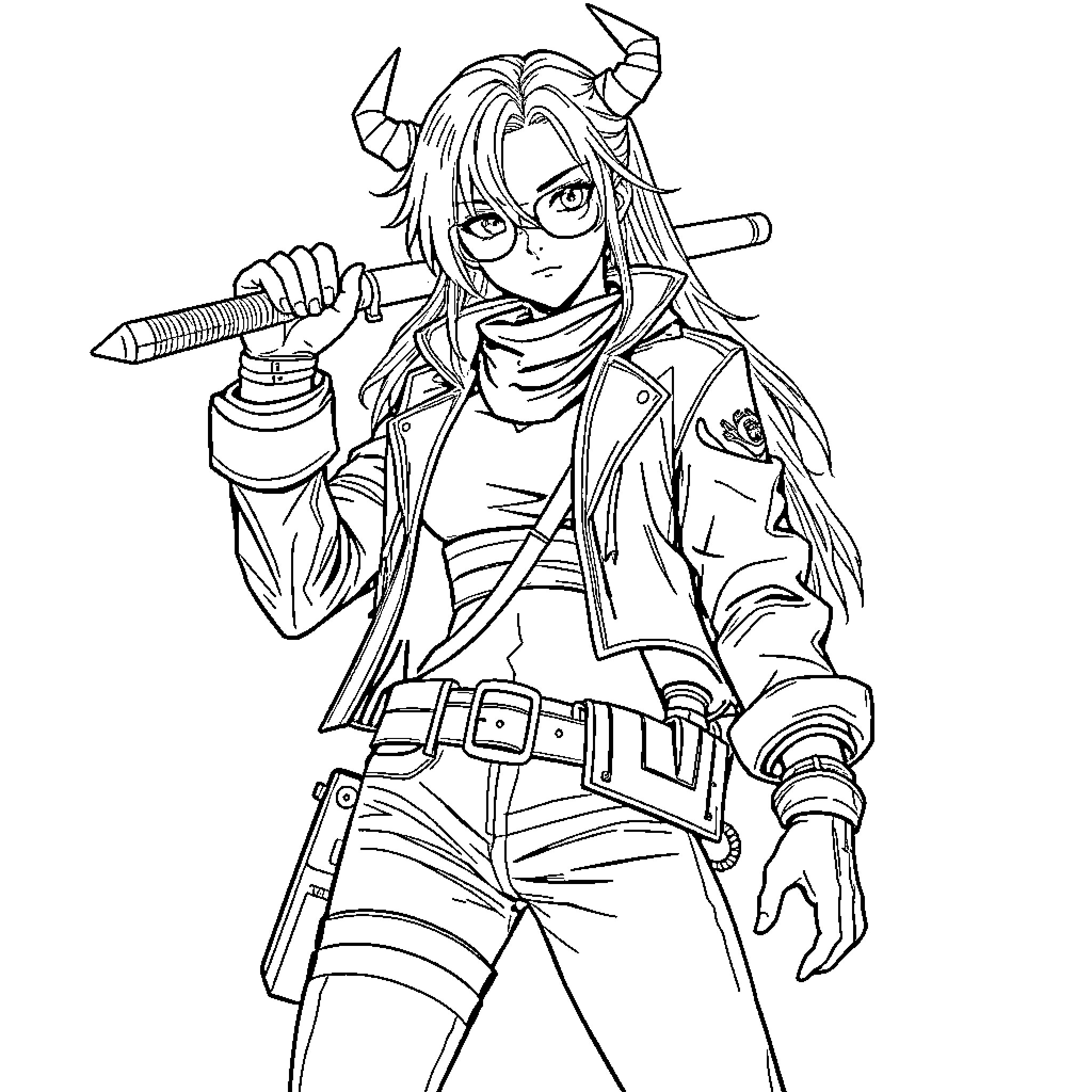 Rumi, the Fearless Warrior in Action Coloring Page (free black-and-white line drawing printable PDF for all, from beginners to advanced learners, including children, teens, adults, and seniors)