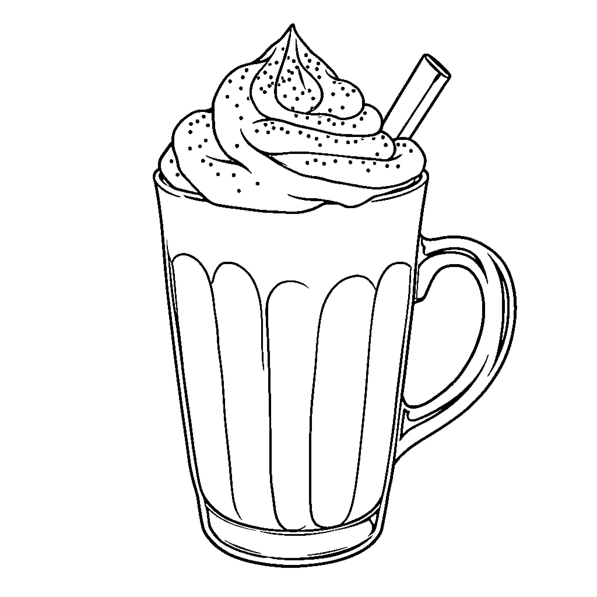 Pumpkin spice drink with whipped topping Coloring Page (free black-and-white line drawing printable PDF for all, from beginners to advanced learners, including children, teens, adults, and seniors)