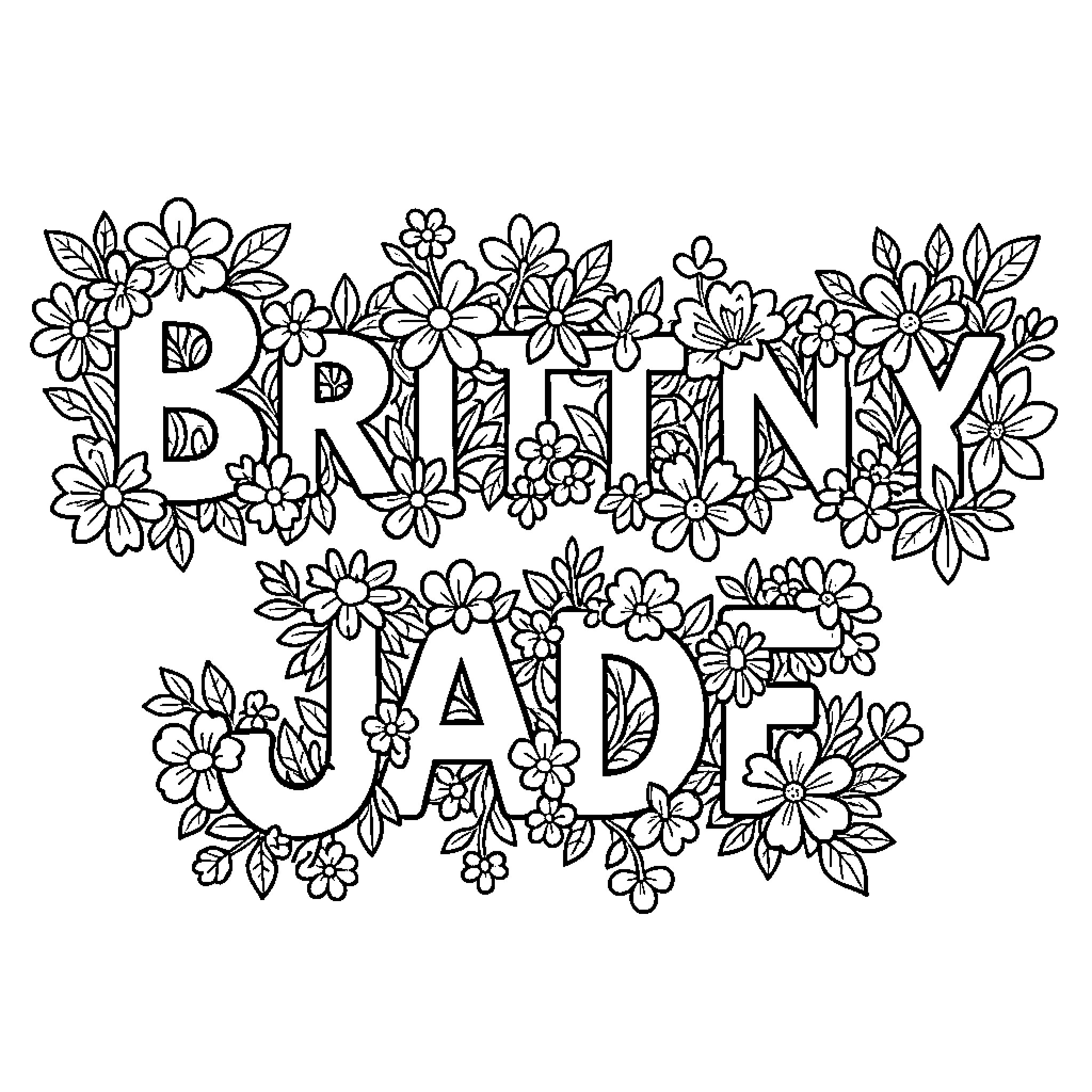 Brittany Jade's Floral Coloring Page Coloring Page (free black-and-white line drawing printable PDF for all, from beginners to advanced learners, including children, teens, adults, and seniors)