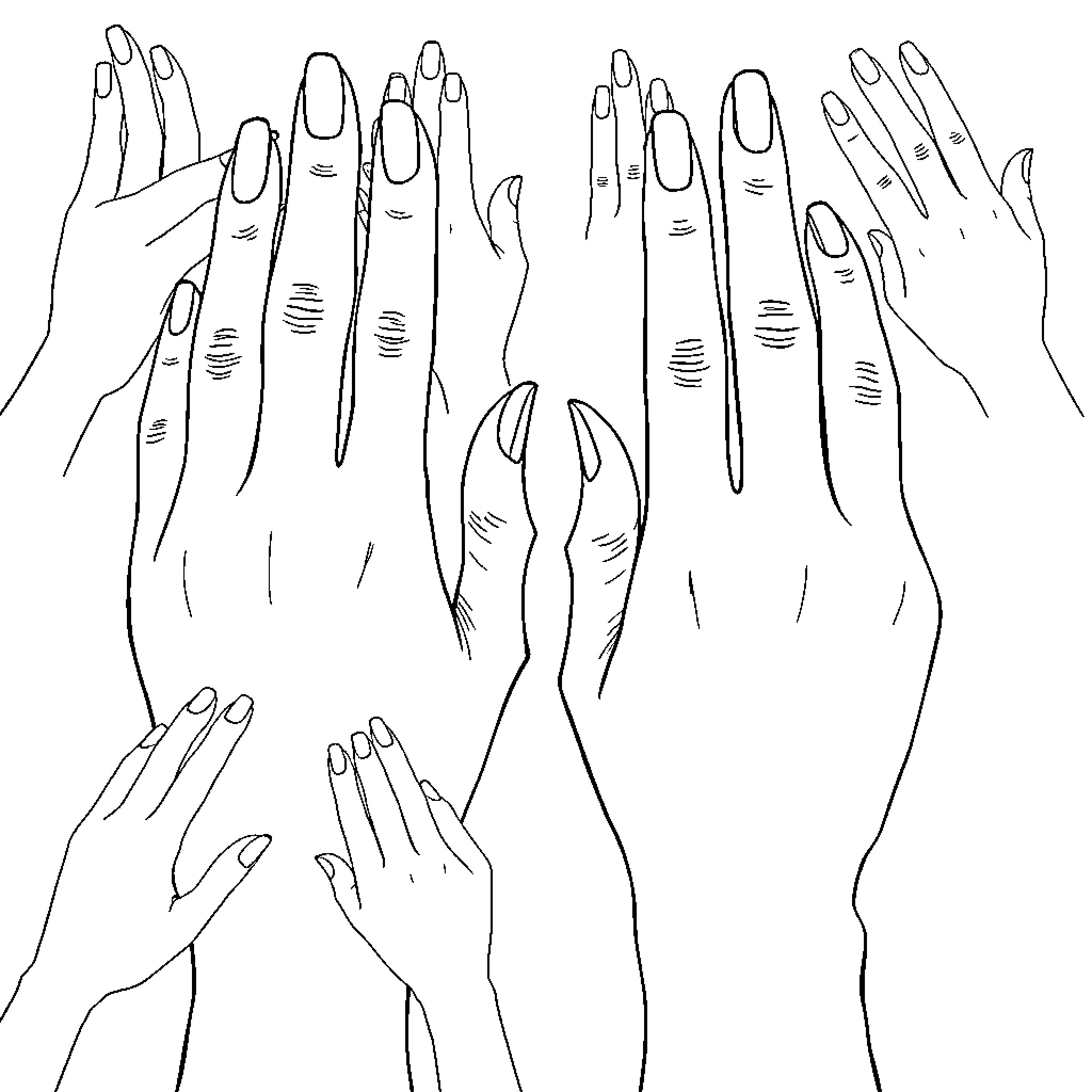 Hand gestures and expressions in outline Coloring Page (free black-and-white line drawing printable PDF for all, from beginners to advanced learners, including children, teens, adults, and seniors)