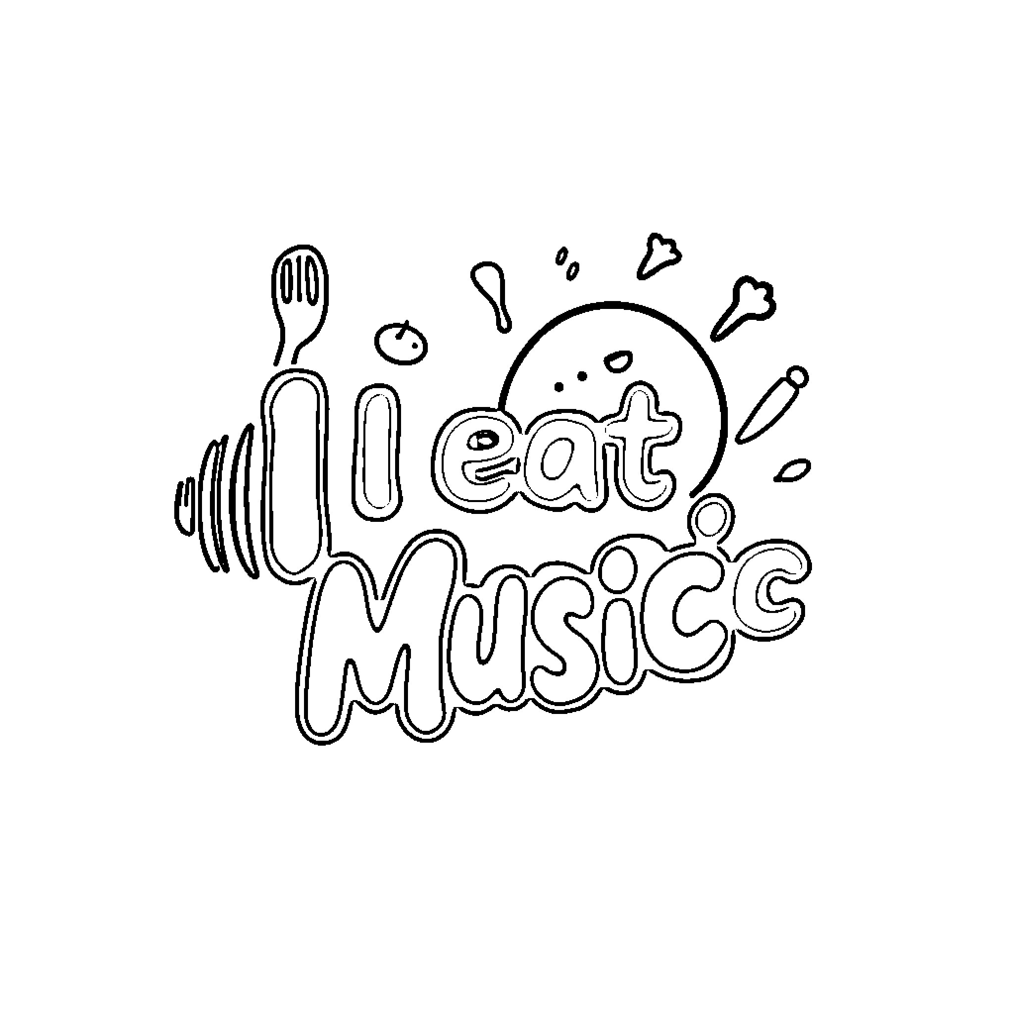 Logo depicting cooking and music Coloring Page (free black-and-white line drawing printable PDF for all, from beginners to advanced learners, including children, teens, adults, and seniors)