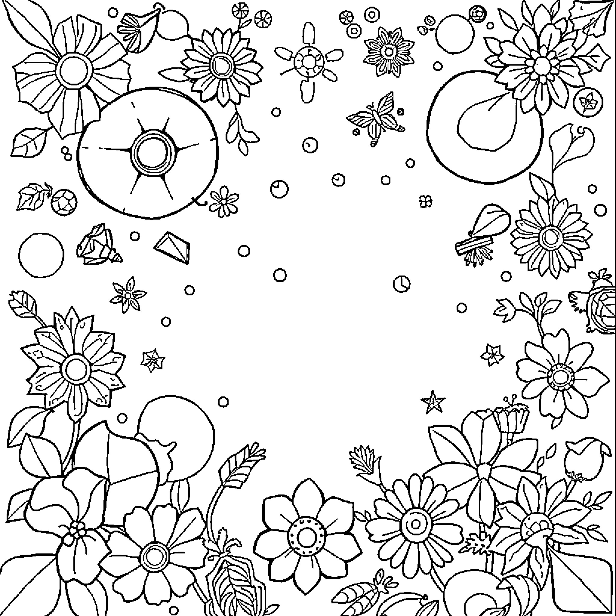 Maths Flowers Adorn Coloring Page Coloring Page (free black-and-white line drawing printable PDF for all, from beginners to advanced learners, including children, teens, adults, and seniors)