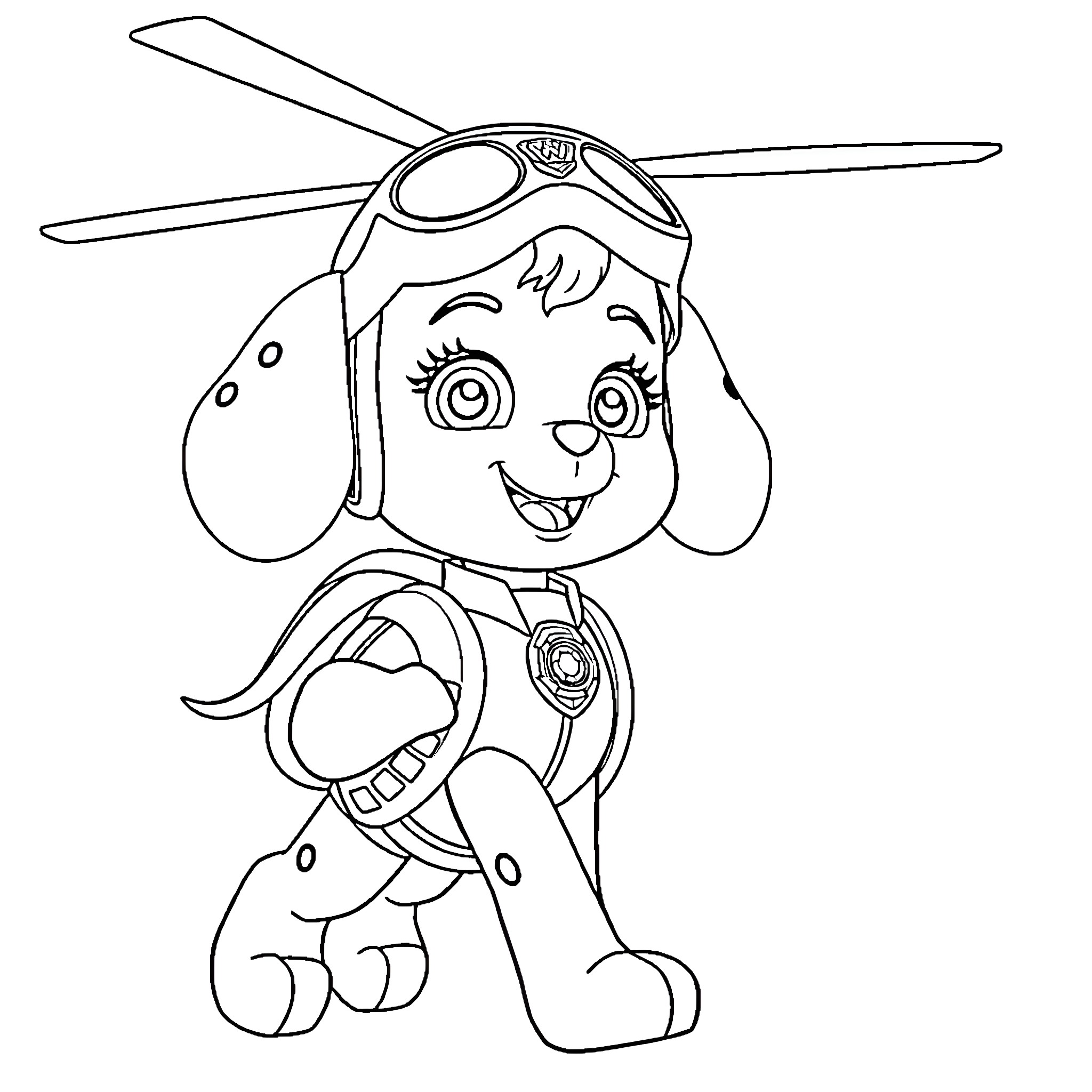 Sky Puppy flying high with glee Coloring Page (free black-and-white line drawing printable PDF for all, from beginners to advanced learners, including children, teens, adults, and seniors)