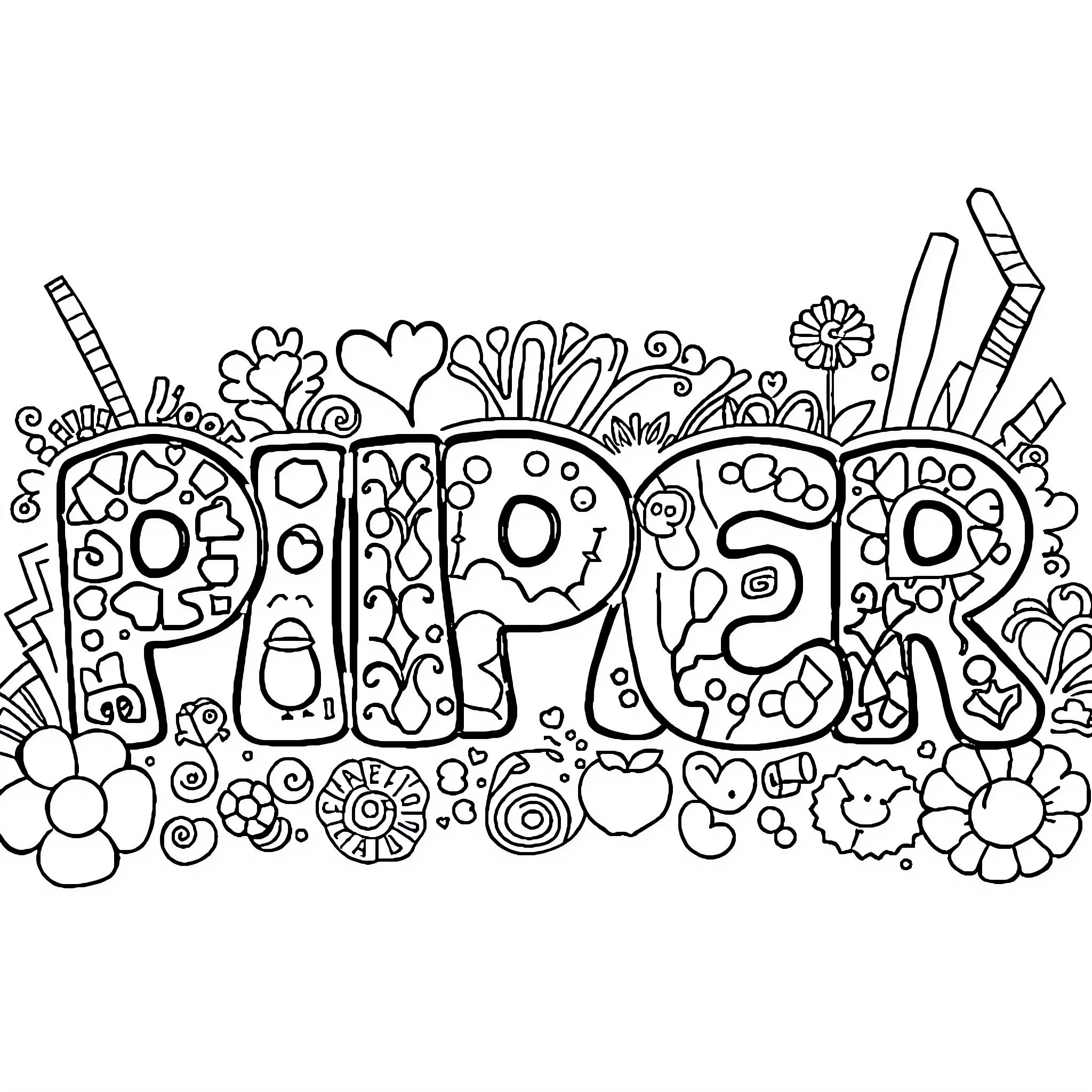 Piper's Playful Patterns Coloring Page (free black-and-white line drawing printable PDF for all, from beginners to advanced learners, including children, teens, adults, and seniors)