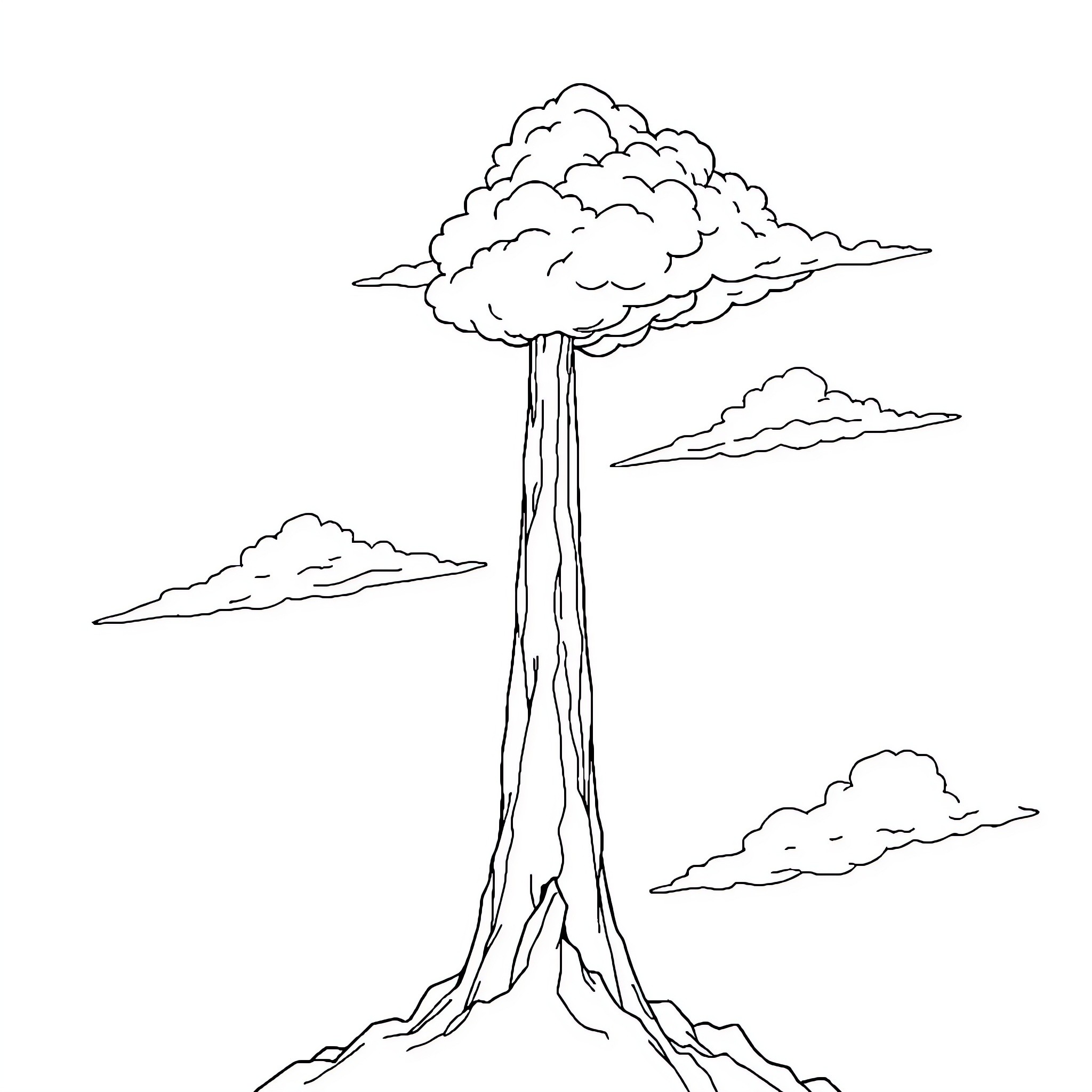 Cloud Tree Reaching Upwards Amidst Sky Coloring Page (free black-and-white line drawing printable PDF for all, from beginners to advanced learners, including children, teens, adults, and seniors)