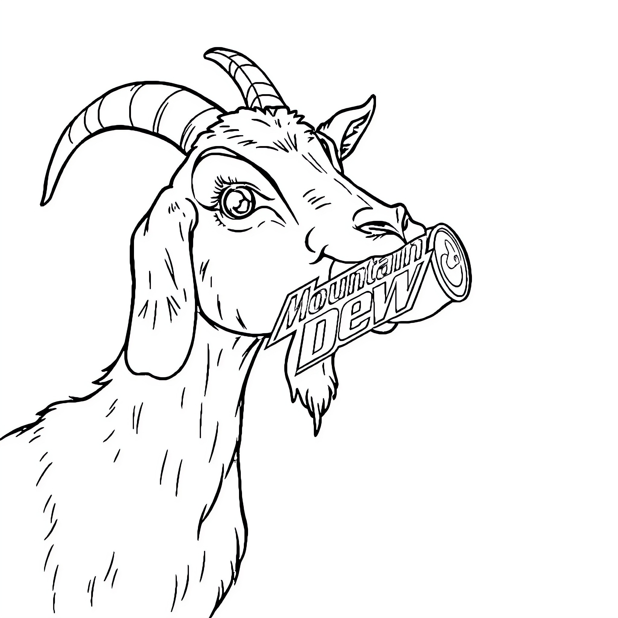 Goat with Unusual Facial Expression Coloring Page (free black-and-white line drawing printable PDF for all, from beginners to advanced learners, including children, teens, adults, and seniors)