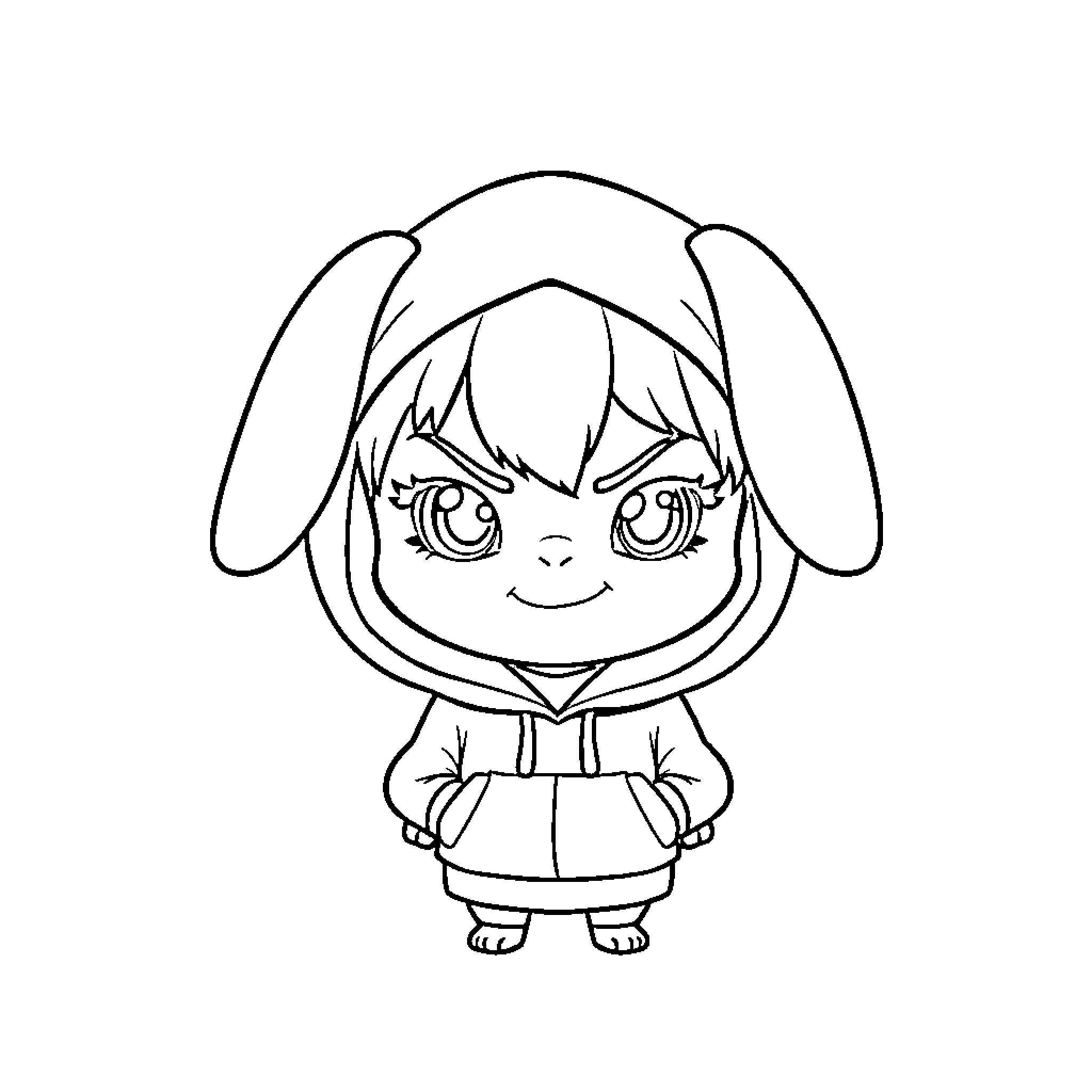 Kuromi in a cute and playful pose Coloring Page (free black-and-white line drawing printable PDF for all, from beginners to advanced learners, including children, teens, adults, and seniors)