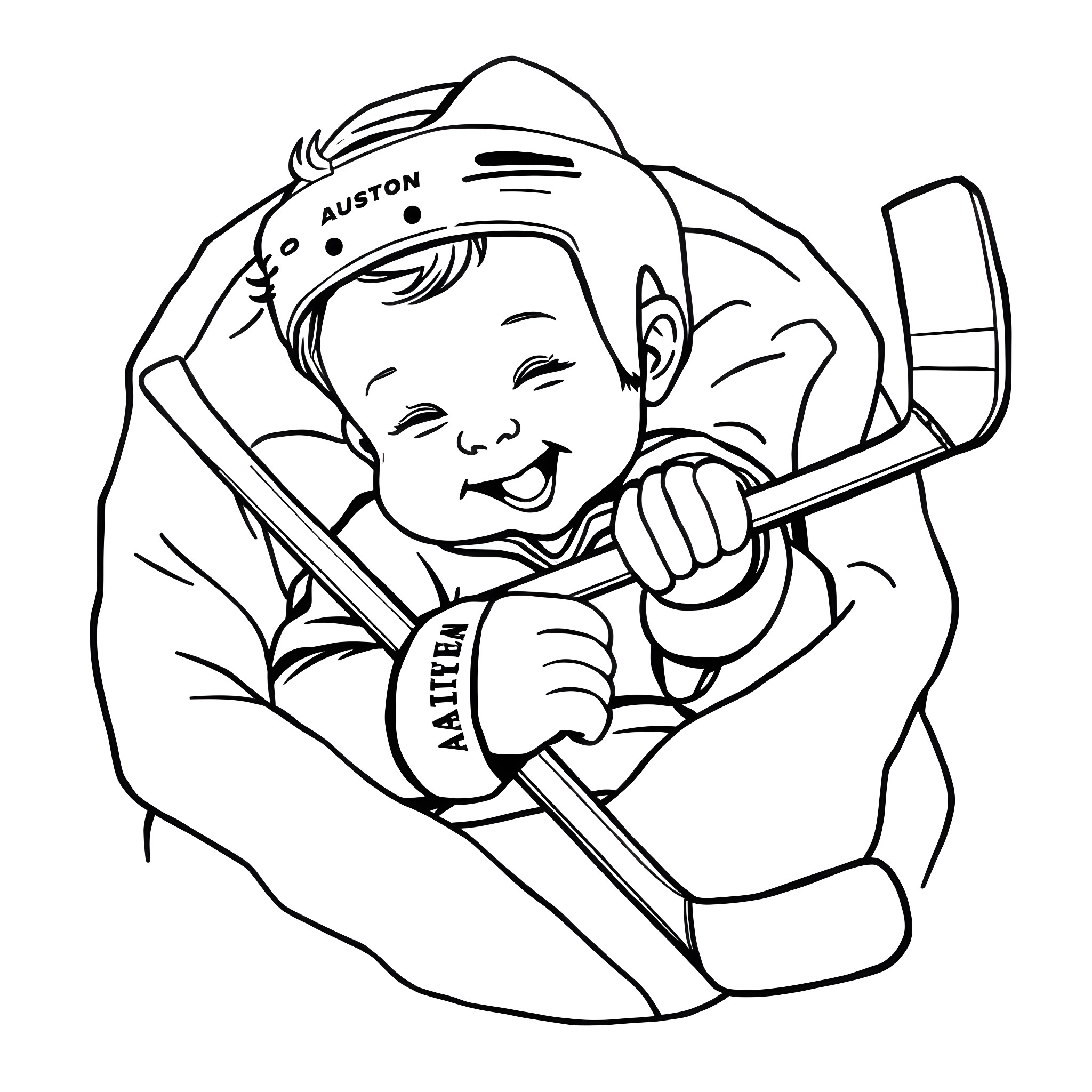 Auston Matthews playing hockey with joy Coloring Page (free black-and-white line drawing printable PDF for all, from beginners to advanced learners, including children, teens, adults, and seniors)