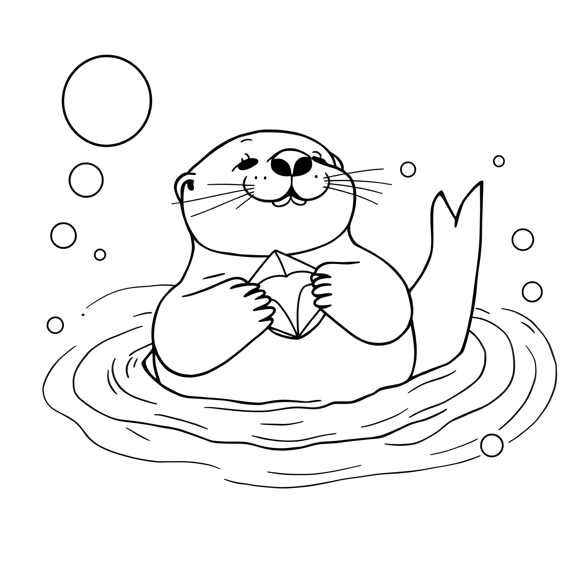 Otter enjoying a swim in the water Coloring Page (free black-and-white line drawing printable PDF for all, from beginners to advanced learners, including children, teens, adults, and seniors)