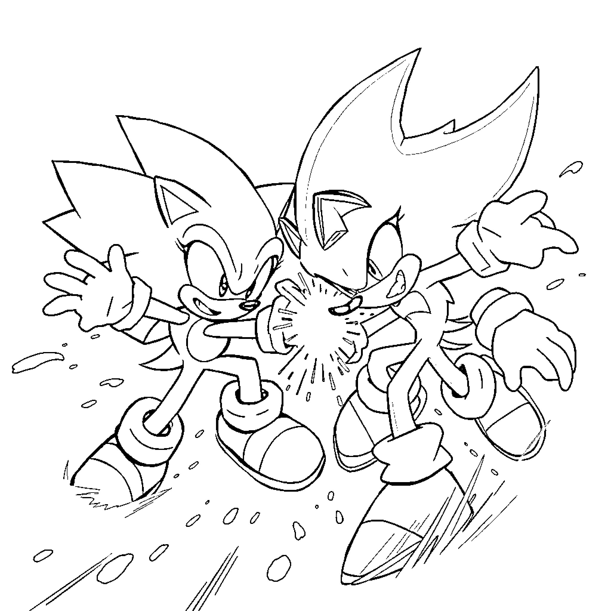 Sonic characters in action-packed animation Coloring Page (free black-and-white line drawing printable PDF for all, from beginners to advanced learners, including children, teens, adults, and seniors)