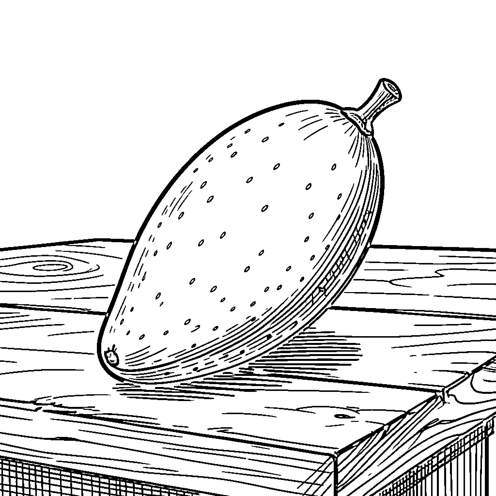 Mango resting on a wooden table surface Coloring Page (free black-and-white line drawing printable PDF for all, from beginners to advanced learners, including children, teens, adults, and seniors)