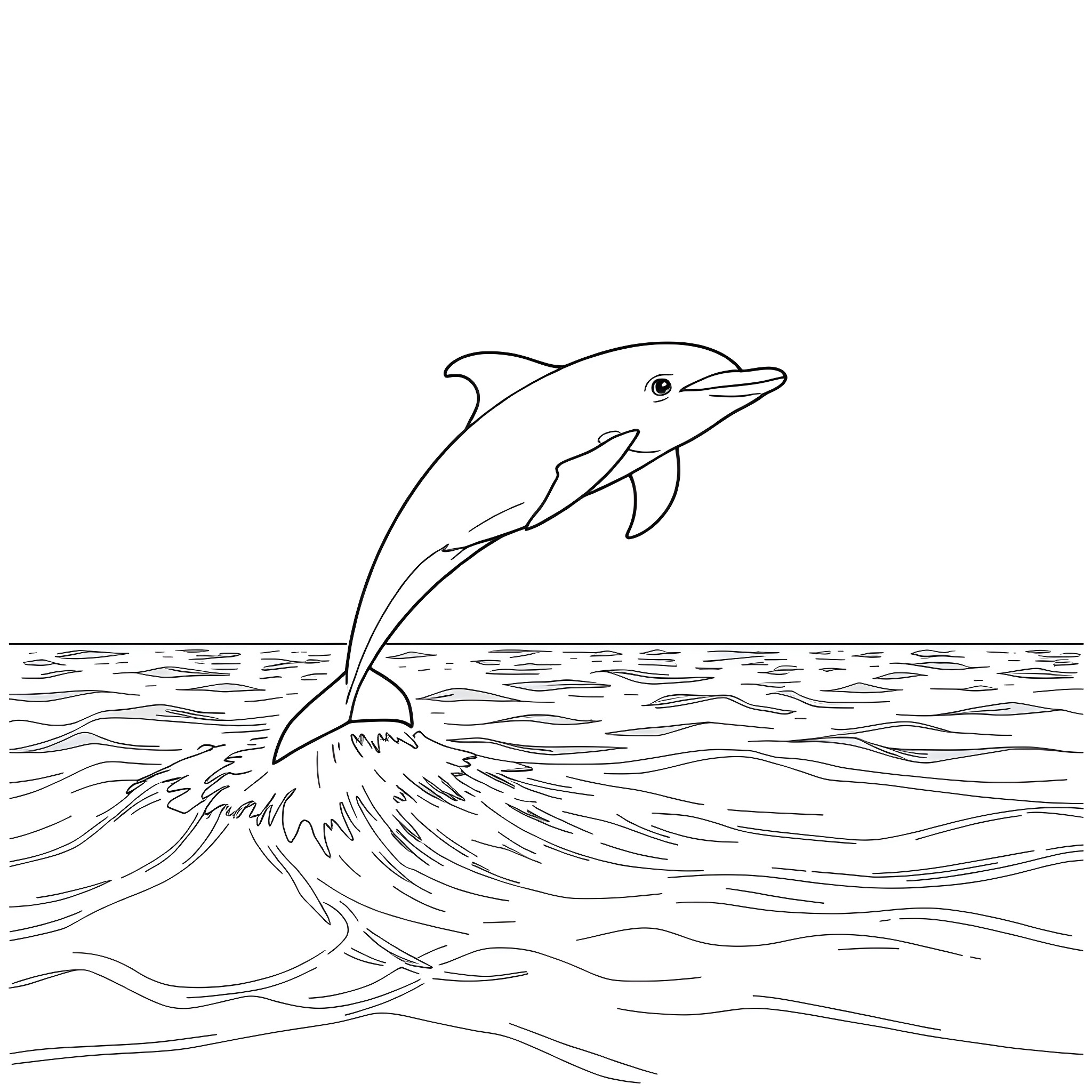 Dolphin leaping above the ocean waves Coloring Page (free black-and-white line drawing printable PDF for all, from beginners to advanced learners, including children, teens, adults, and seniors)