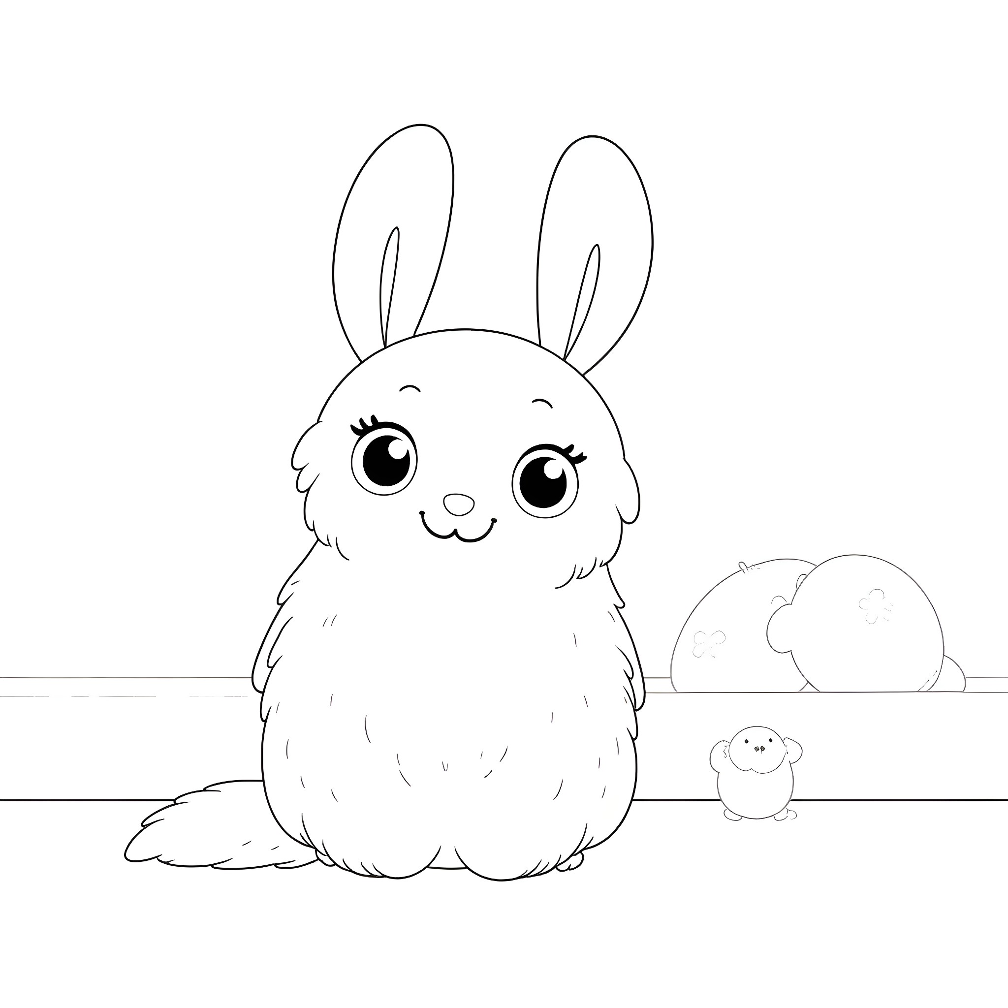 Labubu's Happy Bunny Adventure Coloring Page (free black-and-white line drawing printable PDF for all, from beginners to advanced learners, including children, teens, adults, and seniors)