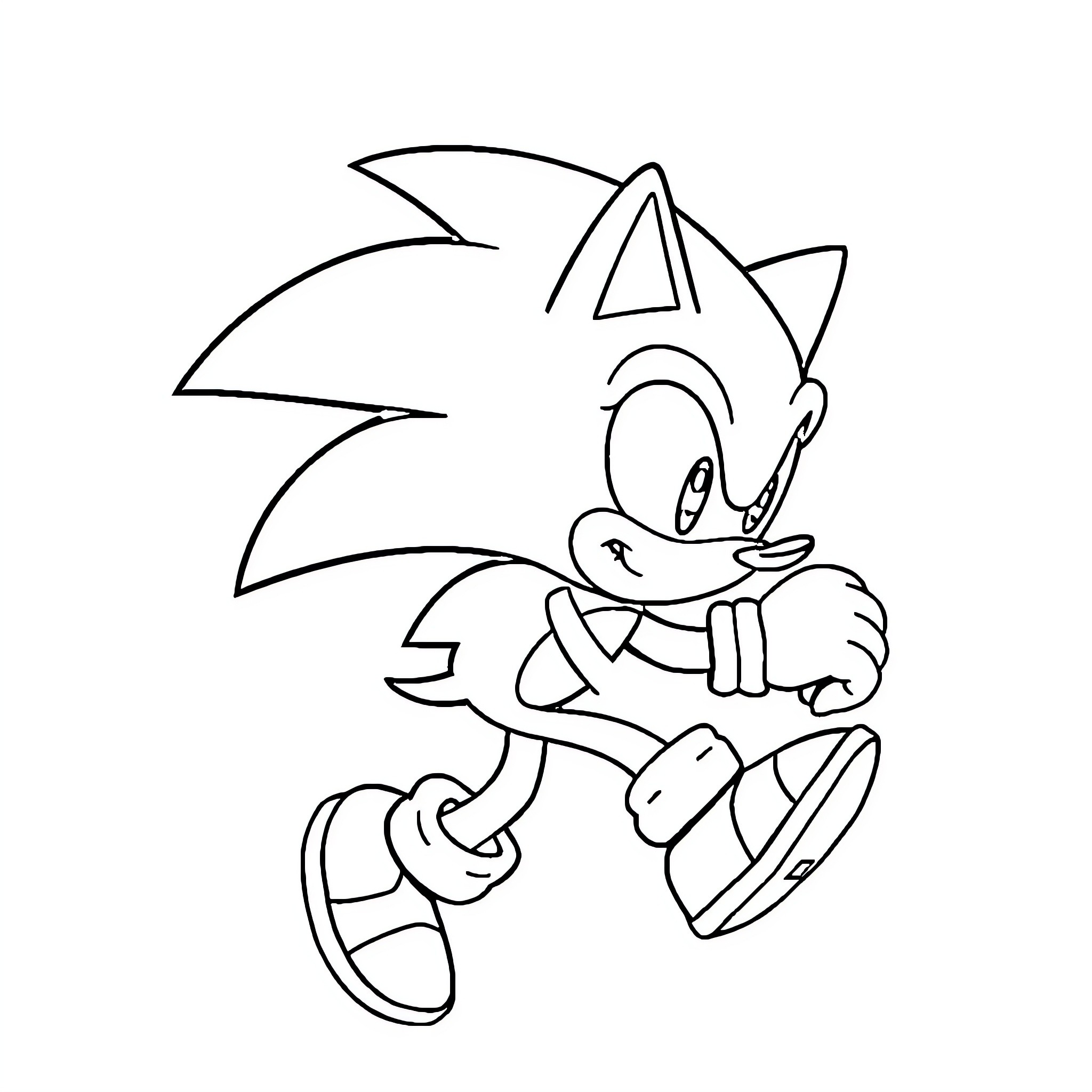 Sonic the Hedgehog running dynamically Coloring Page (free black-and-white line drawing printable PDF for all, from beginners to advanced learners, including children, teens, adults, and seniors)