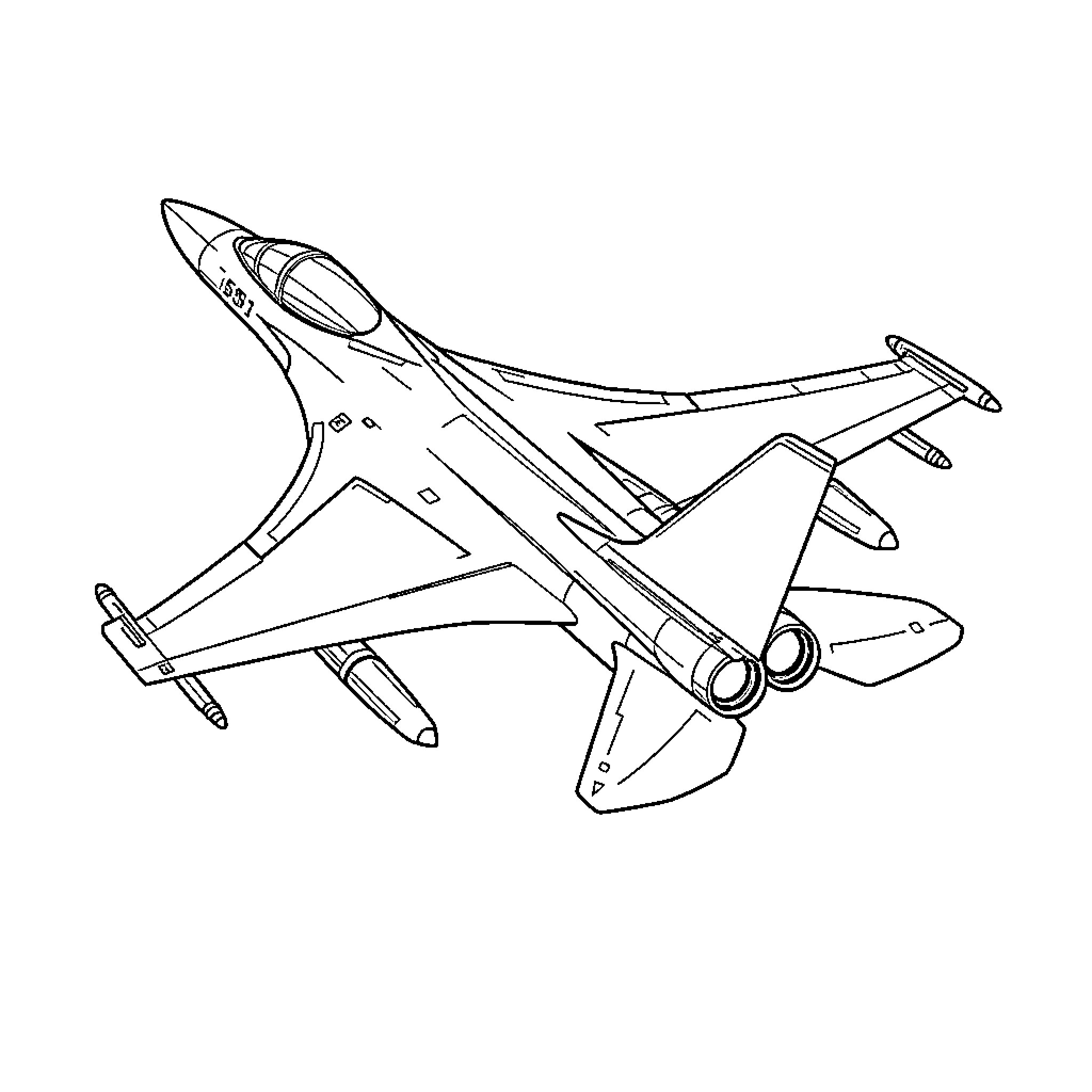Fighter Jet soaring in flight Coloring Page (free black-and-white line drawing printable PDF for all, from beginners to advanced learners, including children, teens, adults, and seniors)