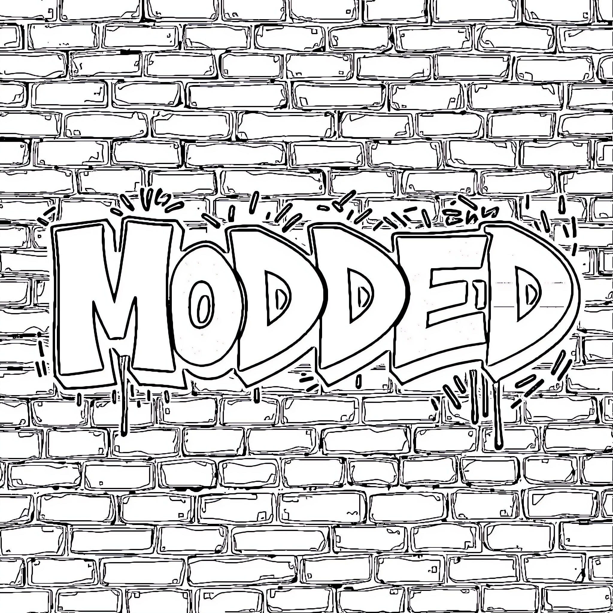 Graffiti Artwork on Brick Wall Coloring Page (free black-and-white line drawing printable PDF for all, from beginners to advanced learners, including children, teens, adults, and seniors)