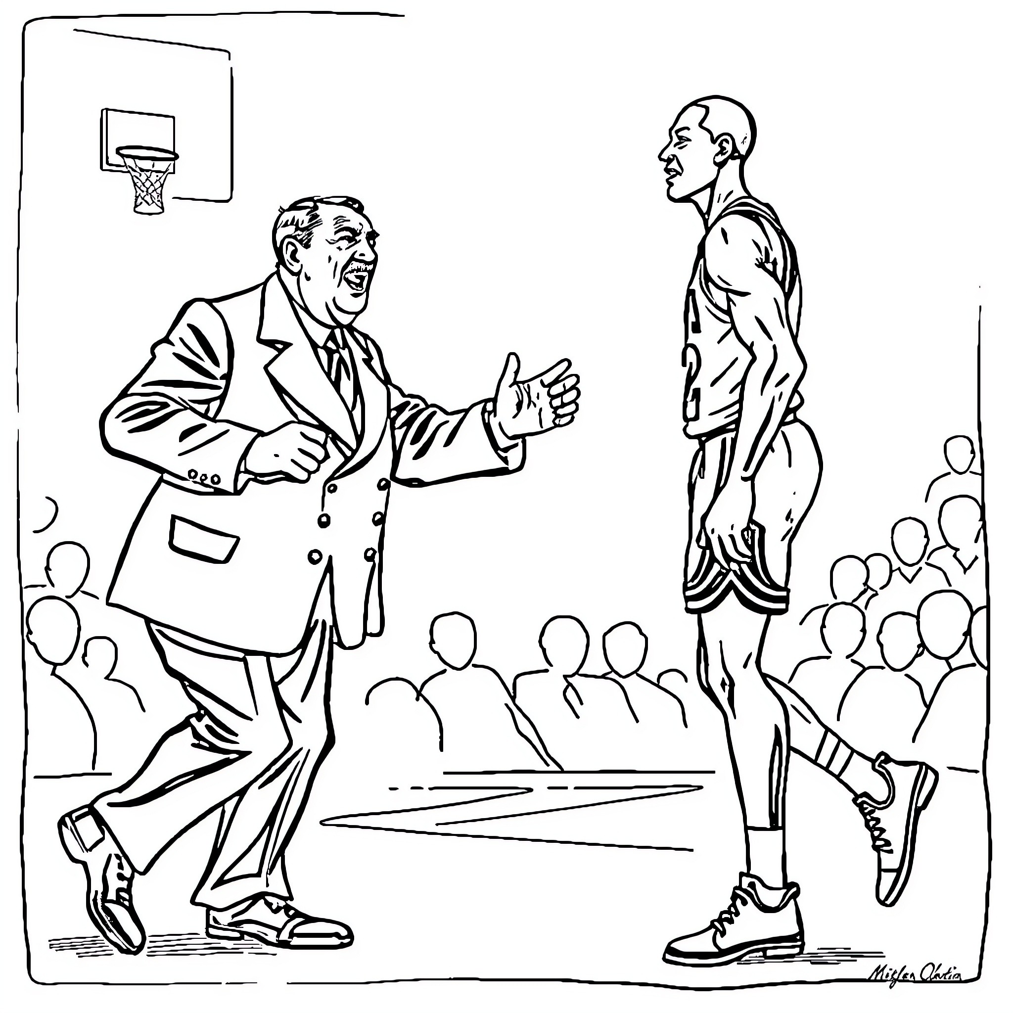 Adolf Hitler's intimidating encounter with a young man Coloring Page (free black-and-white line drawing printable PDF for all, from beginners to advanced learners, including children, teens, adults, and seniors)