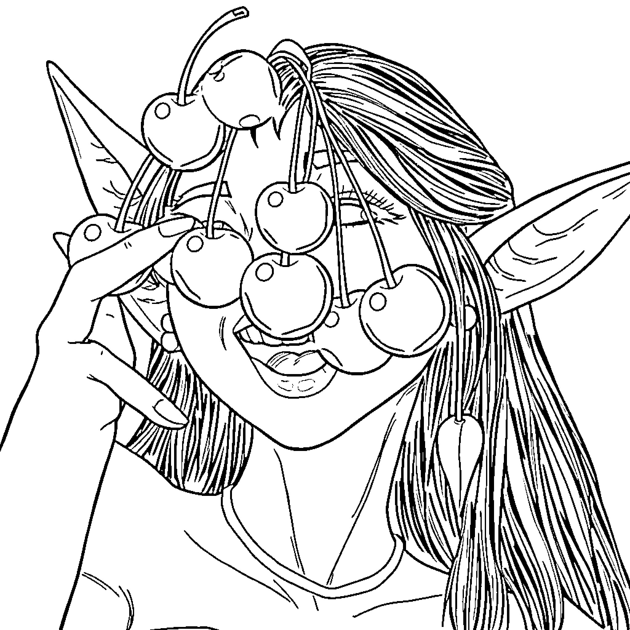 Elf Demon with Mischievous Expression Coloring Page (free black-and-white line drawing printable PDF for all, from beginners to advanced learners, including children, teens, adults, and seniors)