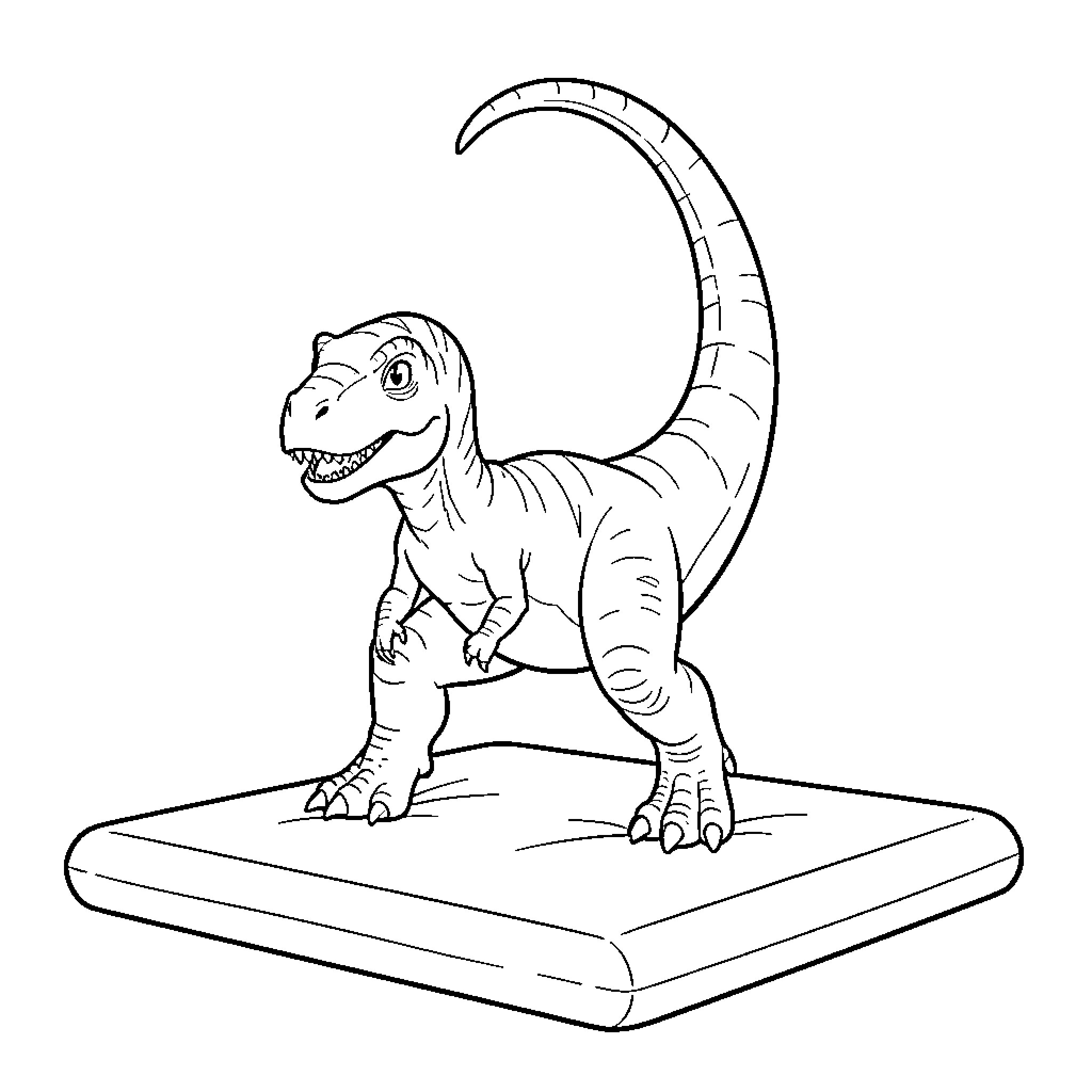 Dinosaur standing confidently on a soft cushion Coloring Page (free black-and-white line drawing printable PDF for all, from beginners to advanced learners, including children, teens, adults, and seniors)