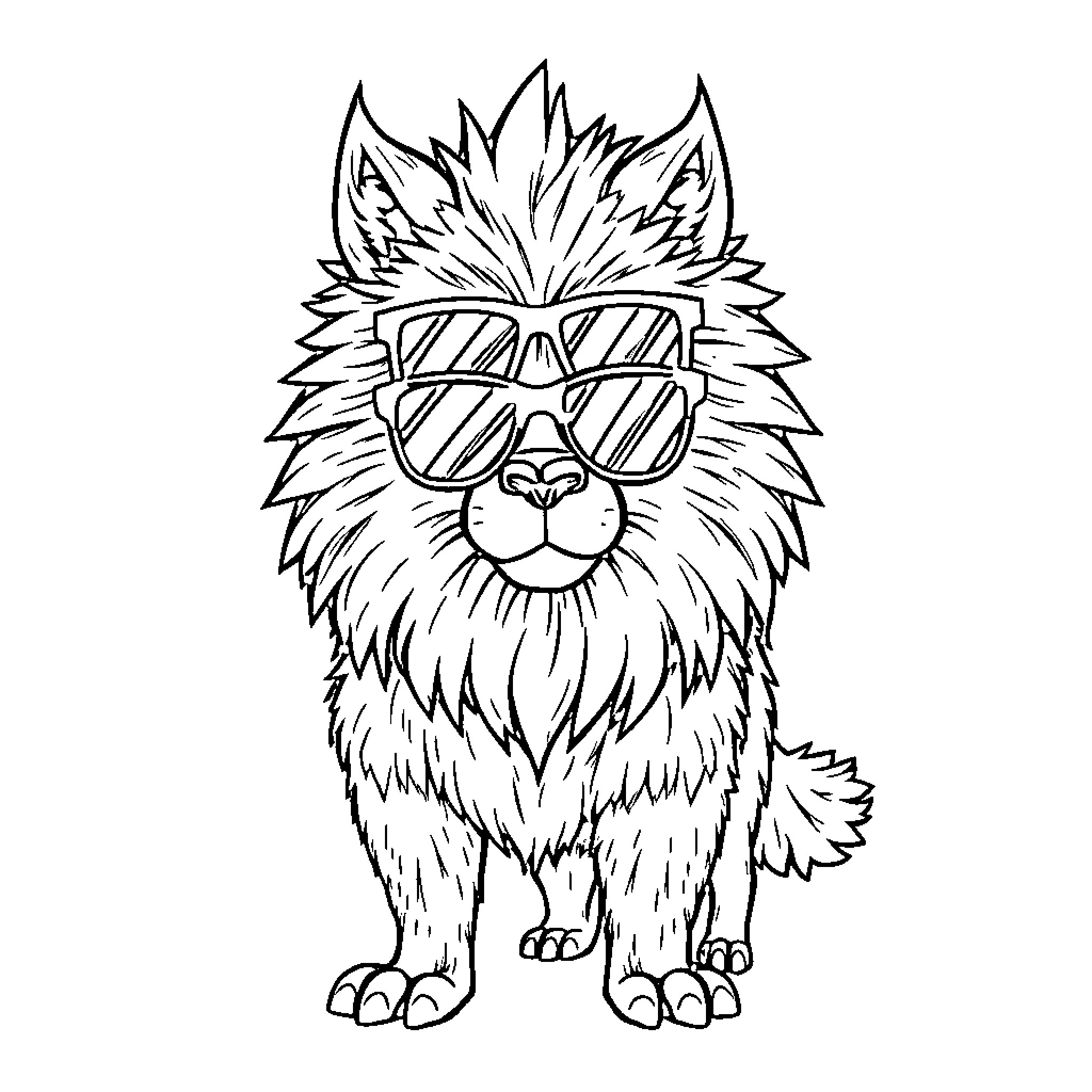 Weregarurumon in cool sunglasses Coloring Page (free black-and-white line drawing printable PDF for all, from beginners to advanced learners, including children, teens, adults, and seniors)