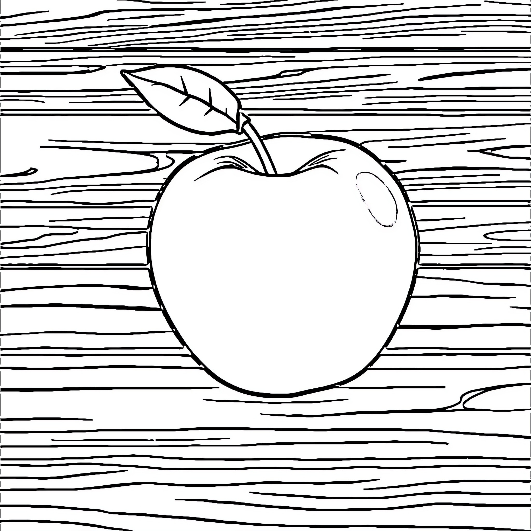 Apple on Wooden Planks Coloring Page (free black-and-white line drawing printable PDF for all, from beginners to advanced learners, including children, teens, adults, and seniors)