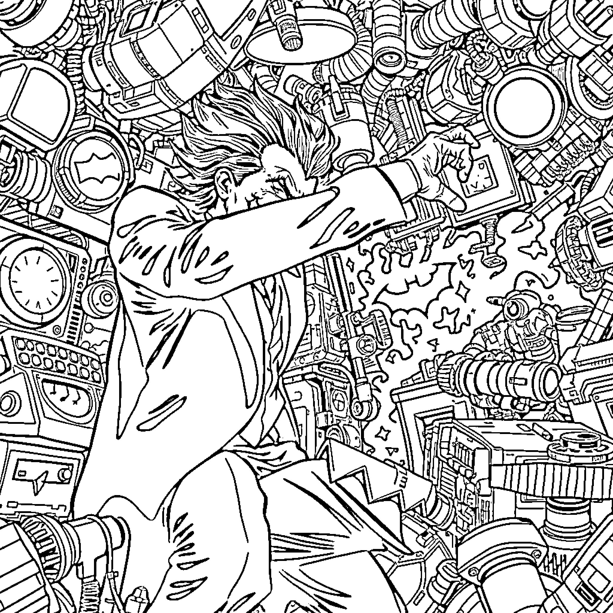 Joker in a whimsical and chaotic world Coloring Page (free black-and-white line drawing printable PDF for all, from beginners to advanced learners, including children, teens, adults, and seniors)