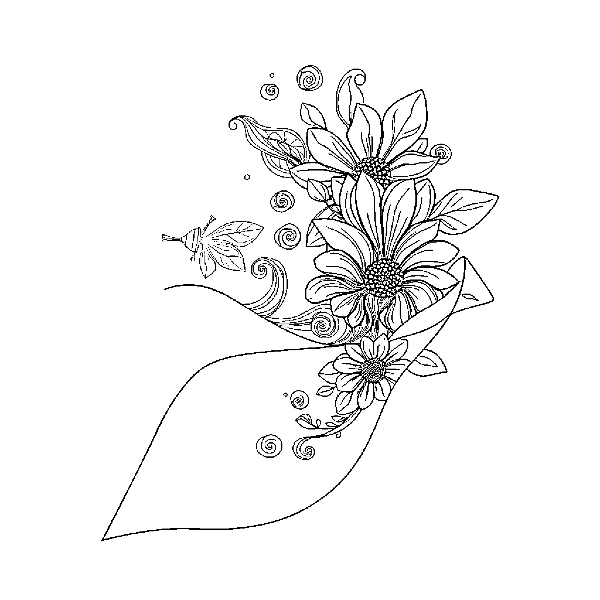 Paper Flowers in Elegant Arrangement Coloring Page (free black-and-white line drawing printable PDF for all, from beginners to advanced learners, including children, teens, adults, and seniors)