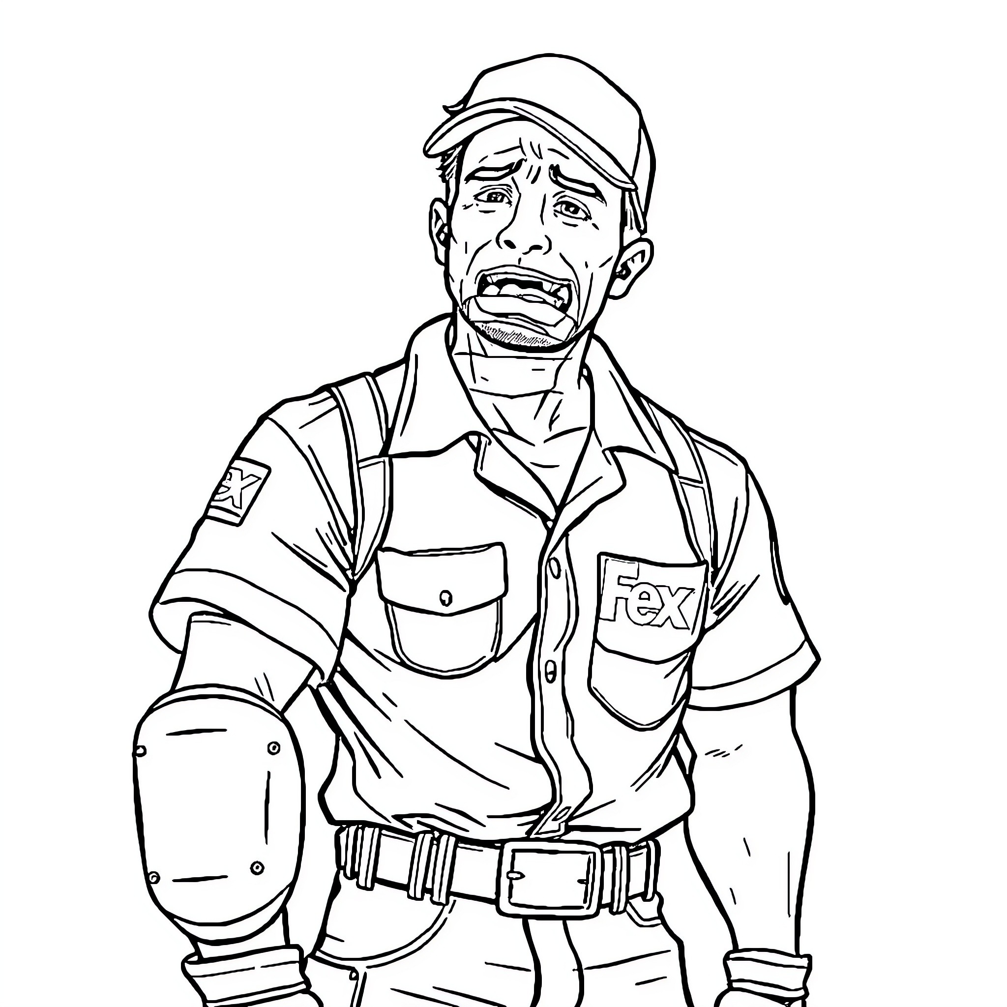 Maintenance Technician Expressing Frustration on the Job Coloring Page (free black-and-white line drawing printable PDF for all, from beginners to advanced learners, including children, teens, adults, and seniors)
