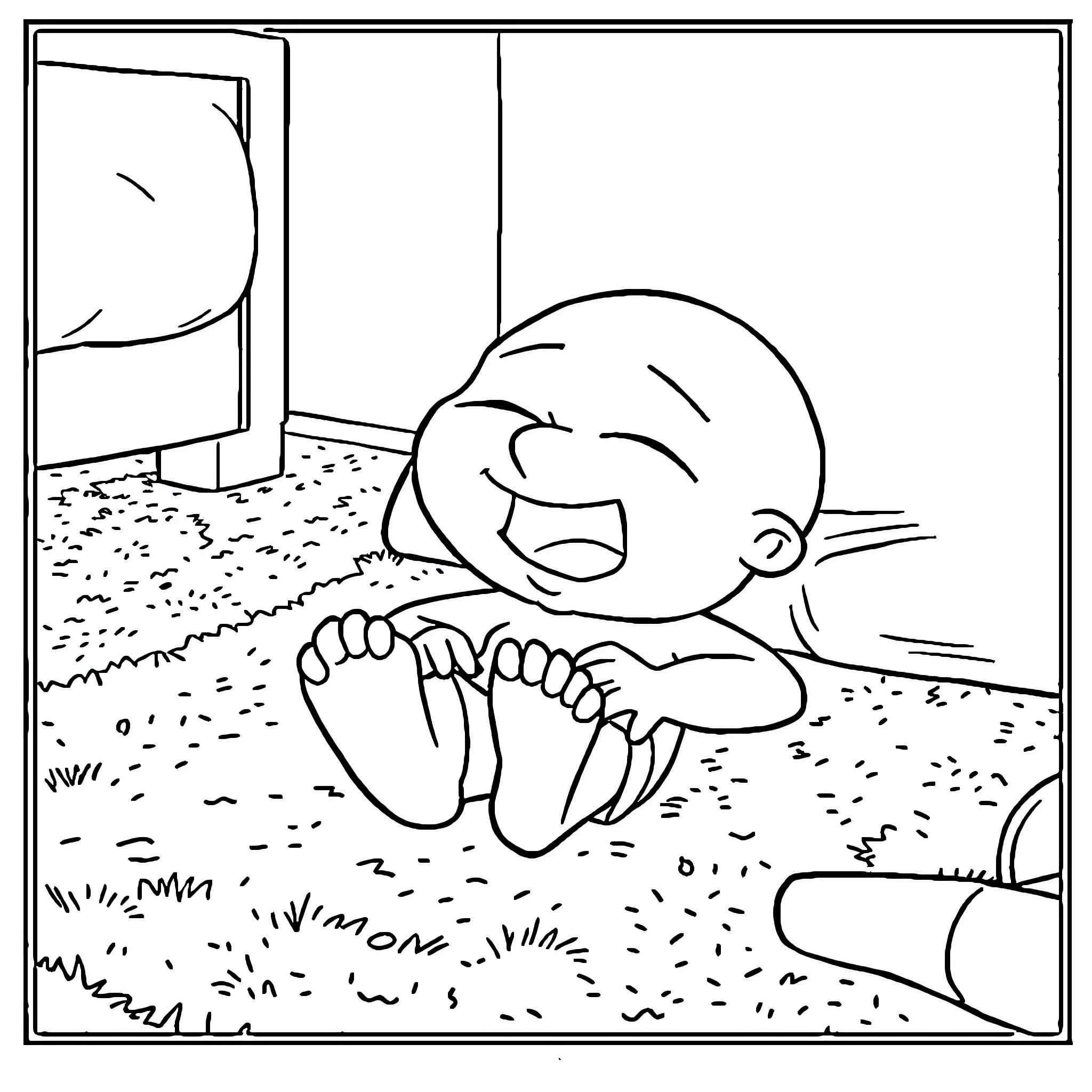 Stewie Griffin relaxing and enjoying the outdoors Coloring Page (free black-and-white line drawing printable PDF for all, from beginners to advanced learners, including children, teens, adults, and seniors)