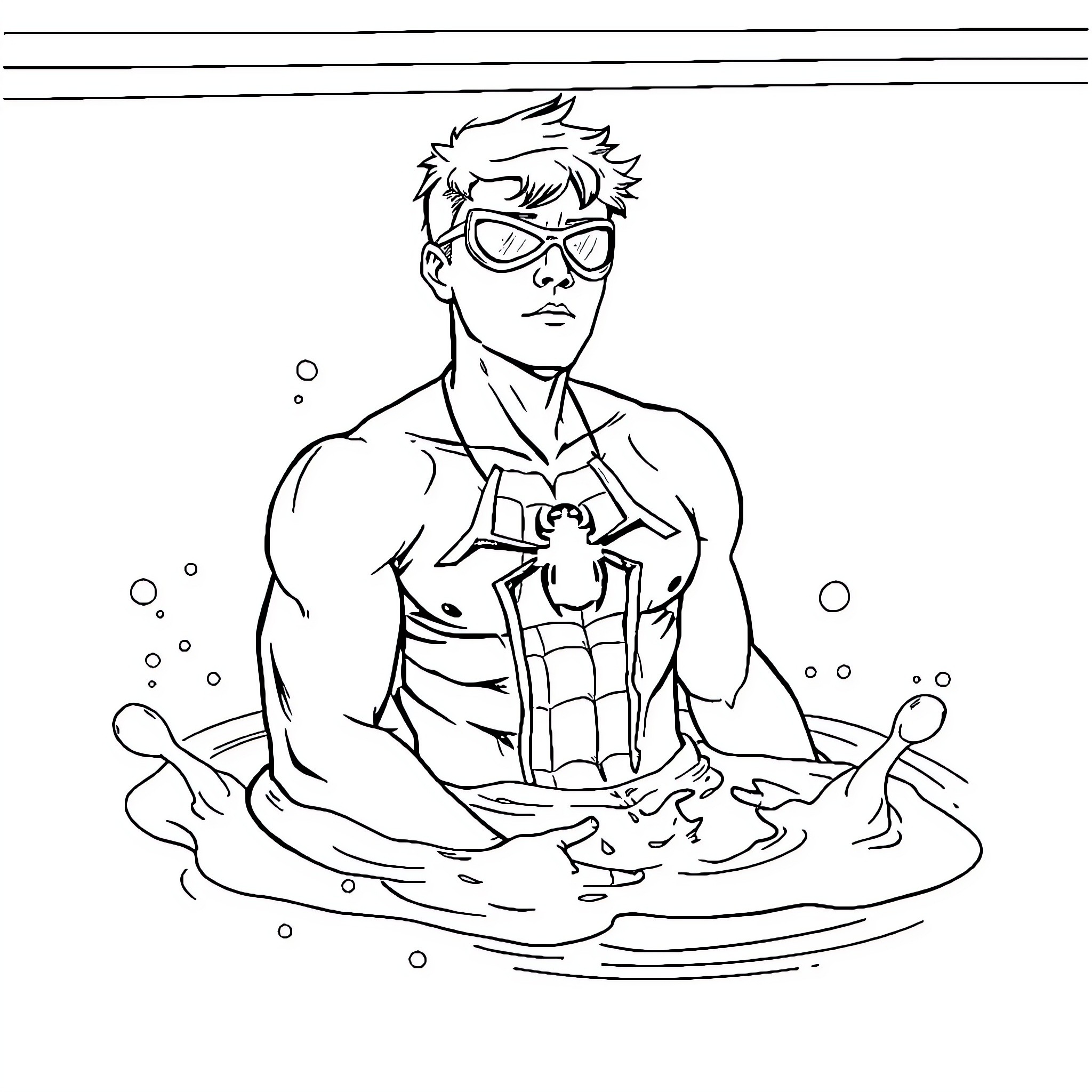 Homme with goggles swimming in water Coloring Page (free black-and-white line drawing printable PDF for all, from beginners to advanced learners, including children, teens, adults, and seniors)