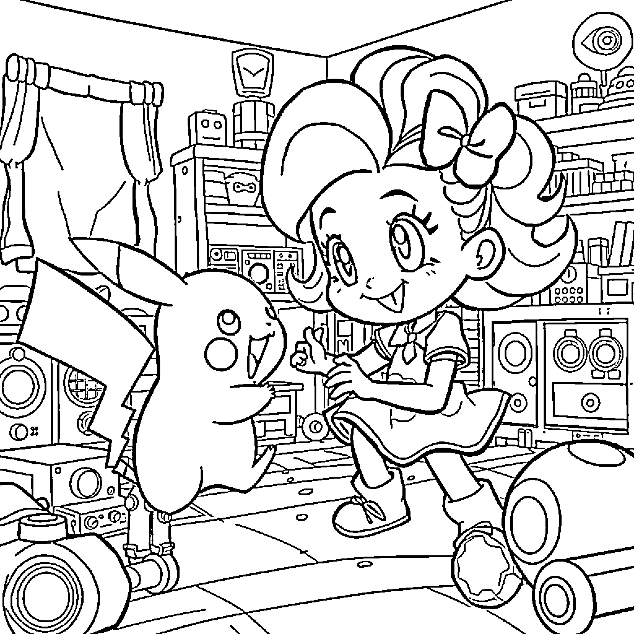 Poppy's Playful Workshop Coloring Page (free black-and-white line drawing printable PDF for all, from beginners to advanced learners, including children, teens, adults, and seniors)