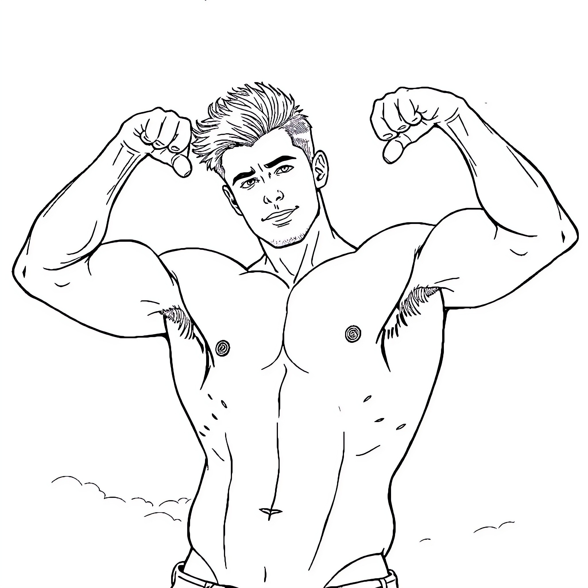 Kit Connor flexing muscular physique Coloring Page (free black-and-white line drawing printable PDF for all, from beginners to advanced learners, including children, teens, adults, and seniors)