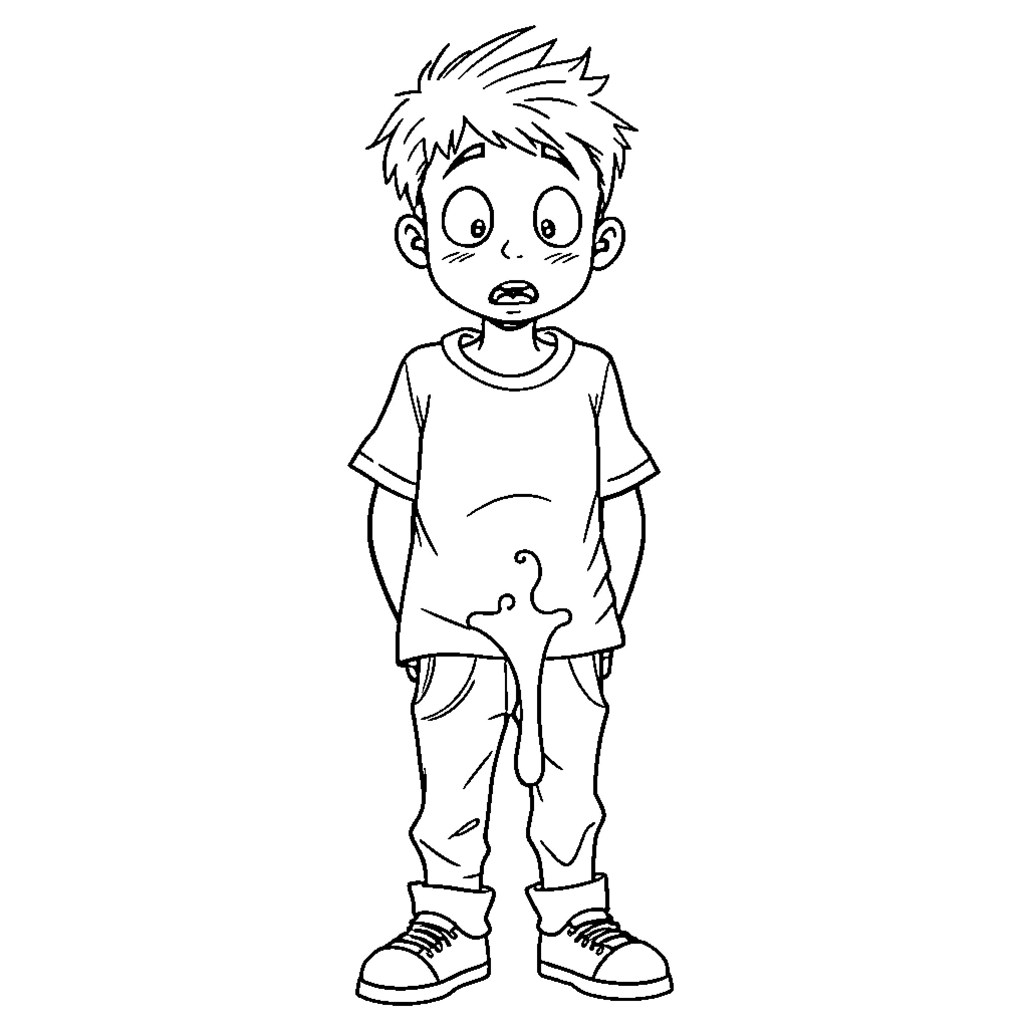 Teenager expressing surprise in a sketch-like drawing Coloring Page (free black-and-white line drawing printable PDF for all, from beginners to advanced learners, including children, teens, adults, and seniors)