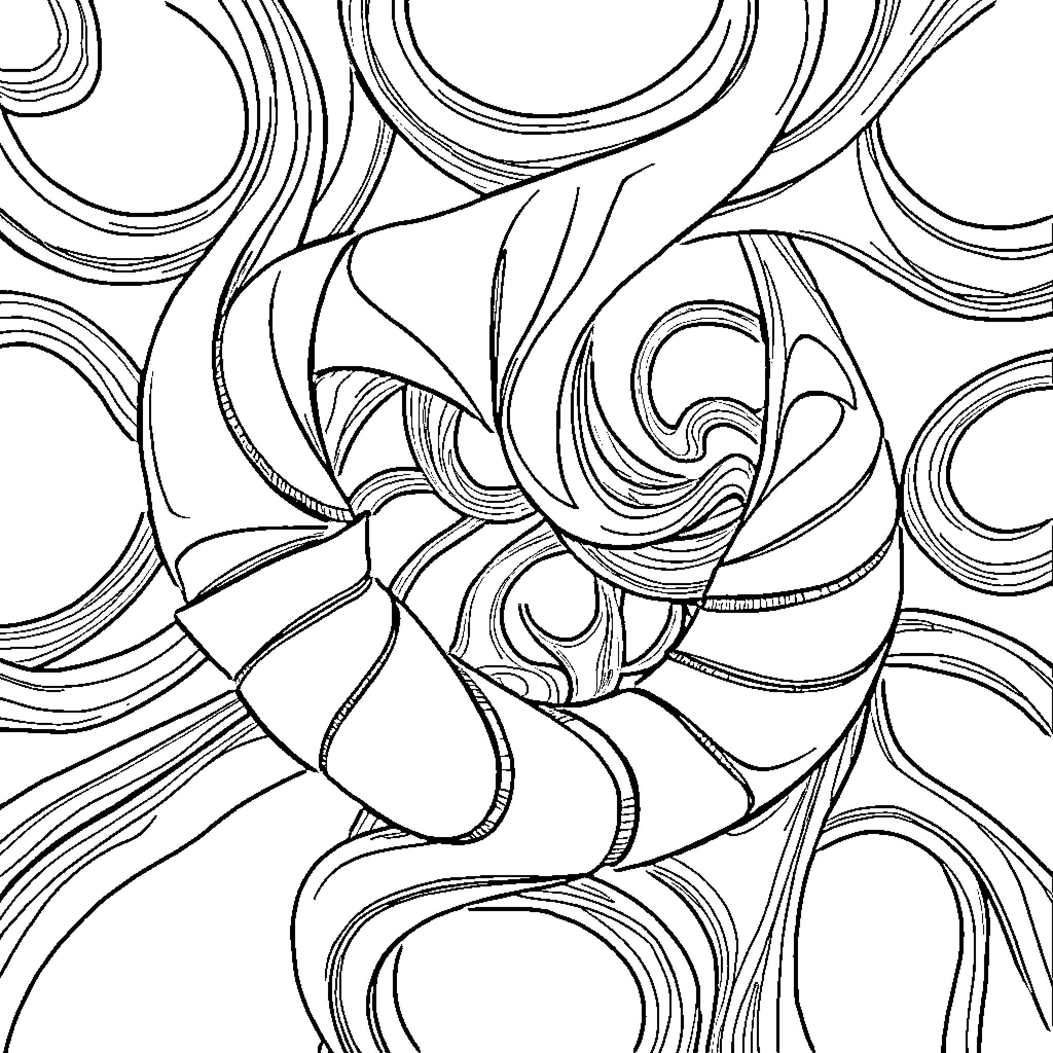 Pattern of flowing abstract shapes and lines Coloring Page (free black-and-white line drawing printable PDF for all, from beginners to advanced learners, including children, teens, adults, and seniors)