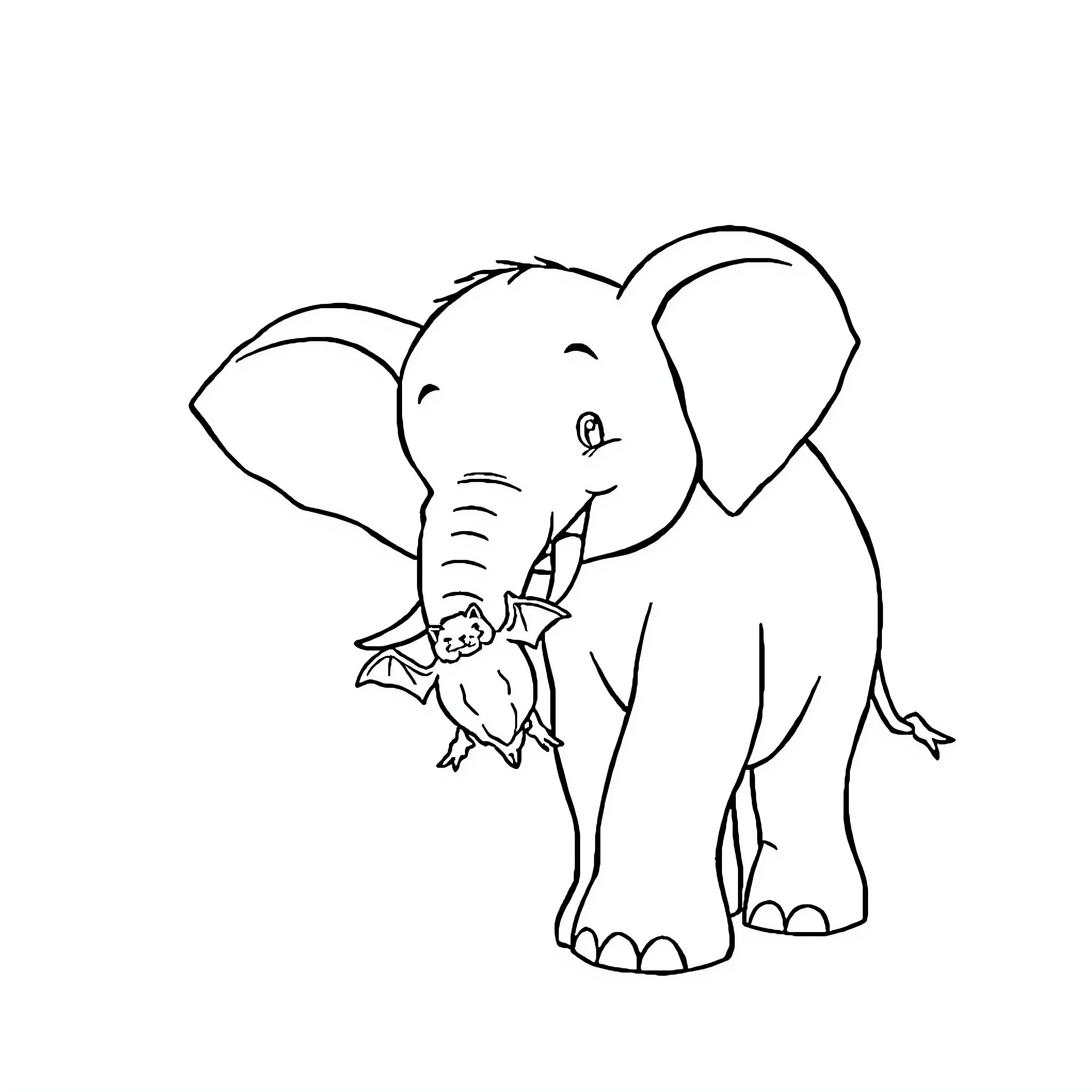 Elephant playing with a mouse Coloring Page (free black-and-white line drawing printable PDF for all, from beginners to advanced learners, including children, teens, adults, and seniors)